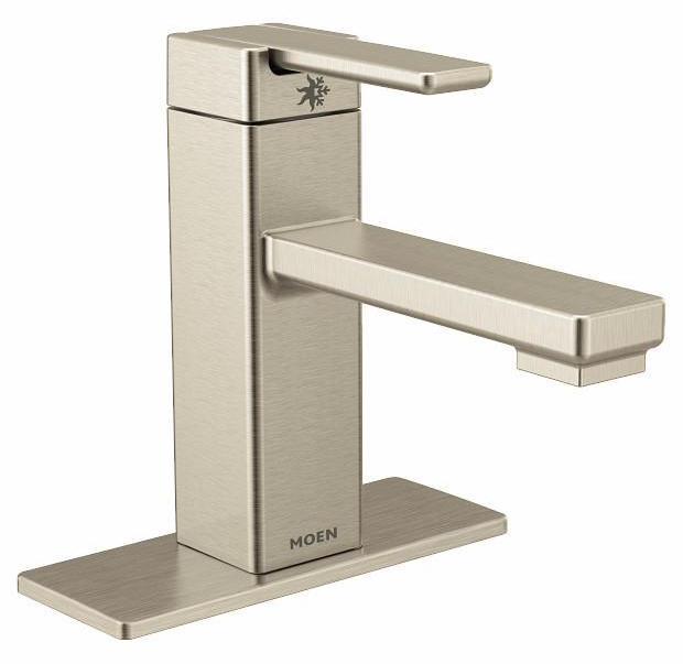 Moen S6710BN 90 Degree Single Hole Low Arc Bathroom Faucet in Brushed Nickel - Perfect for Small Bathrooms, Powder Rooms & Water-Saving Designs