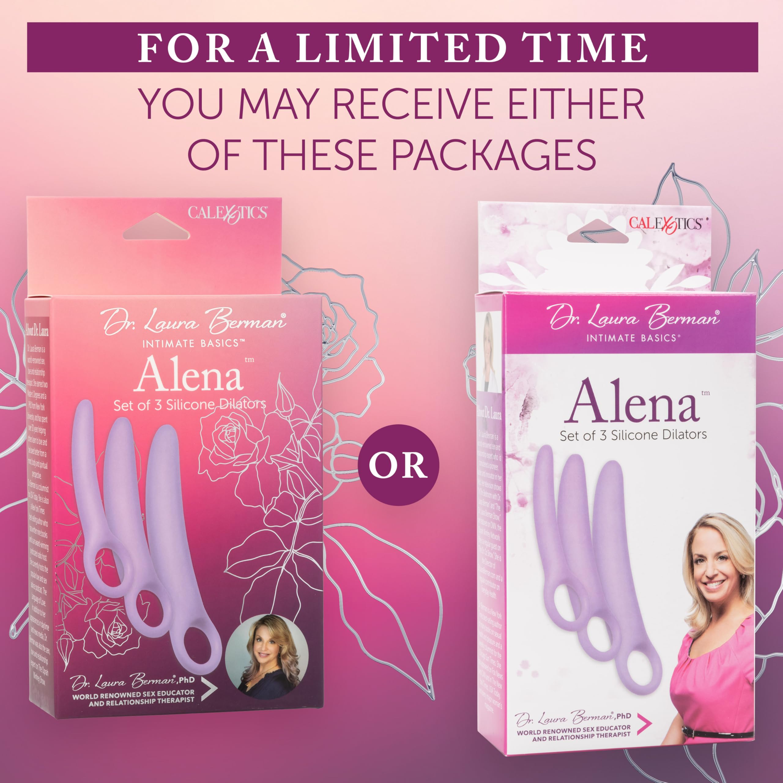 CalExotics Dr. Laura Berman Intimate Basics Alena - 3 Piece Silicone Dilator Set with Ergonomic Finger Loop - Waterproof & Body-Safe Sex Toy for Women - Purple - Perfect for Intimate Wellness, Pelvic Therapy & Sensual Exploration