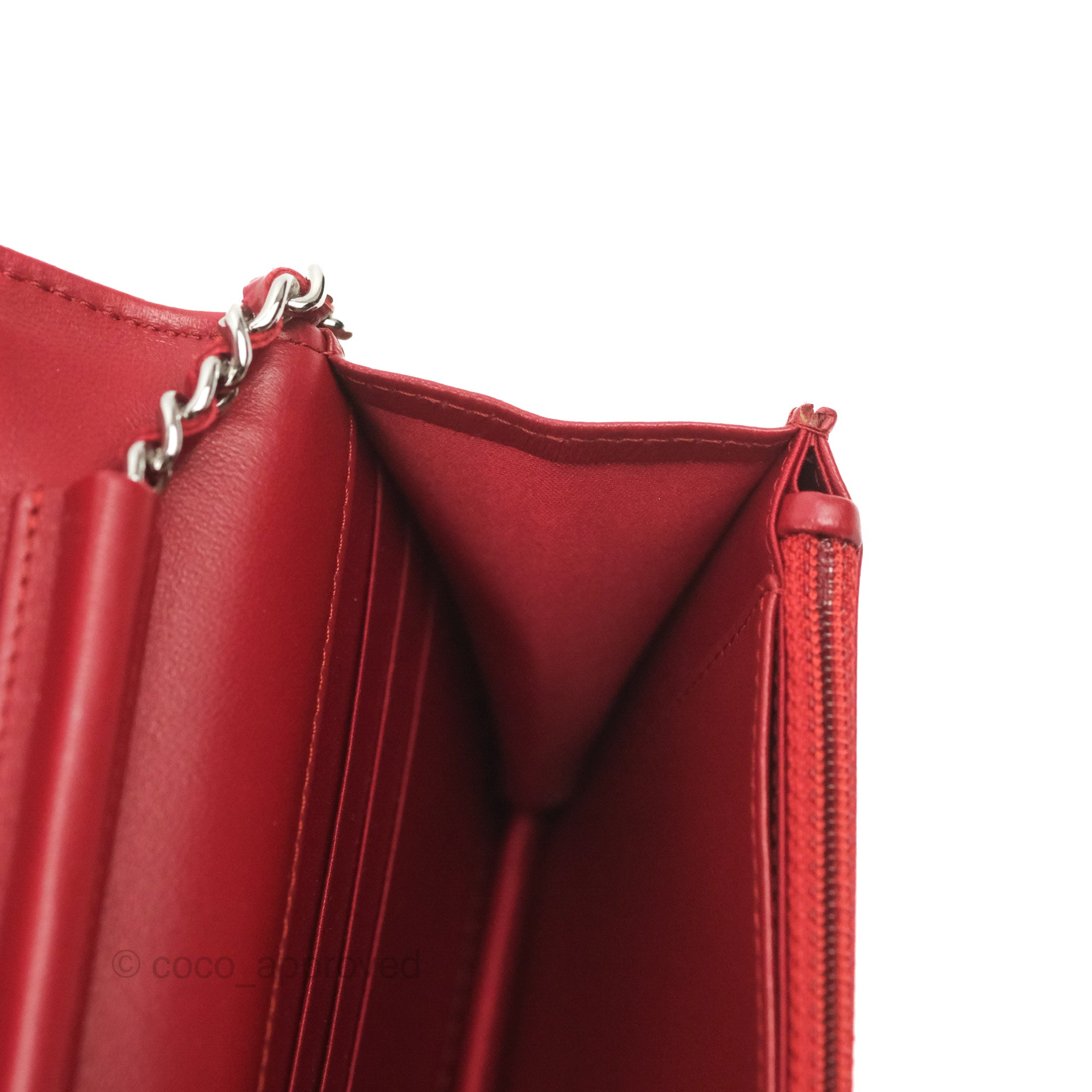 Chanel Camellia Embossed Wallet on Chain WOC in Red Lambskin with Silver Hardware - Luxury Crossbody Bag for Women, Perfect for Evening Events & Date Nights