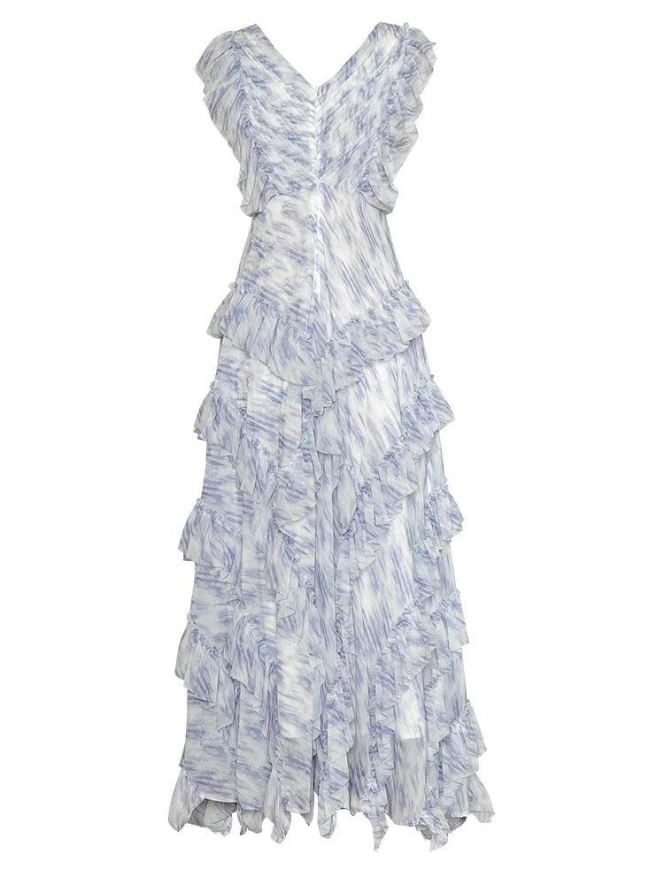 Elegant Summer Women's Long Dress with Butterfly Sleeves | Flowy Striped Empire Waist Casual Ball Gown | Perfect for Beach Vacations, Garden Parties & Evening Events