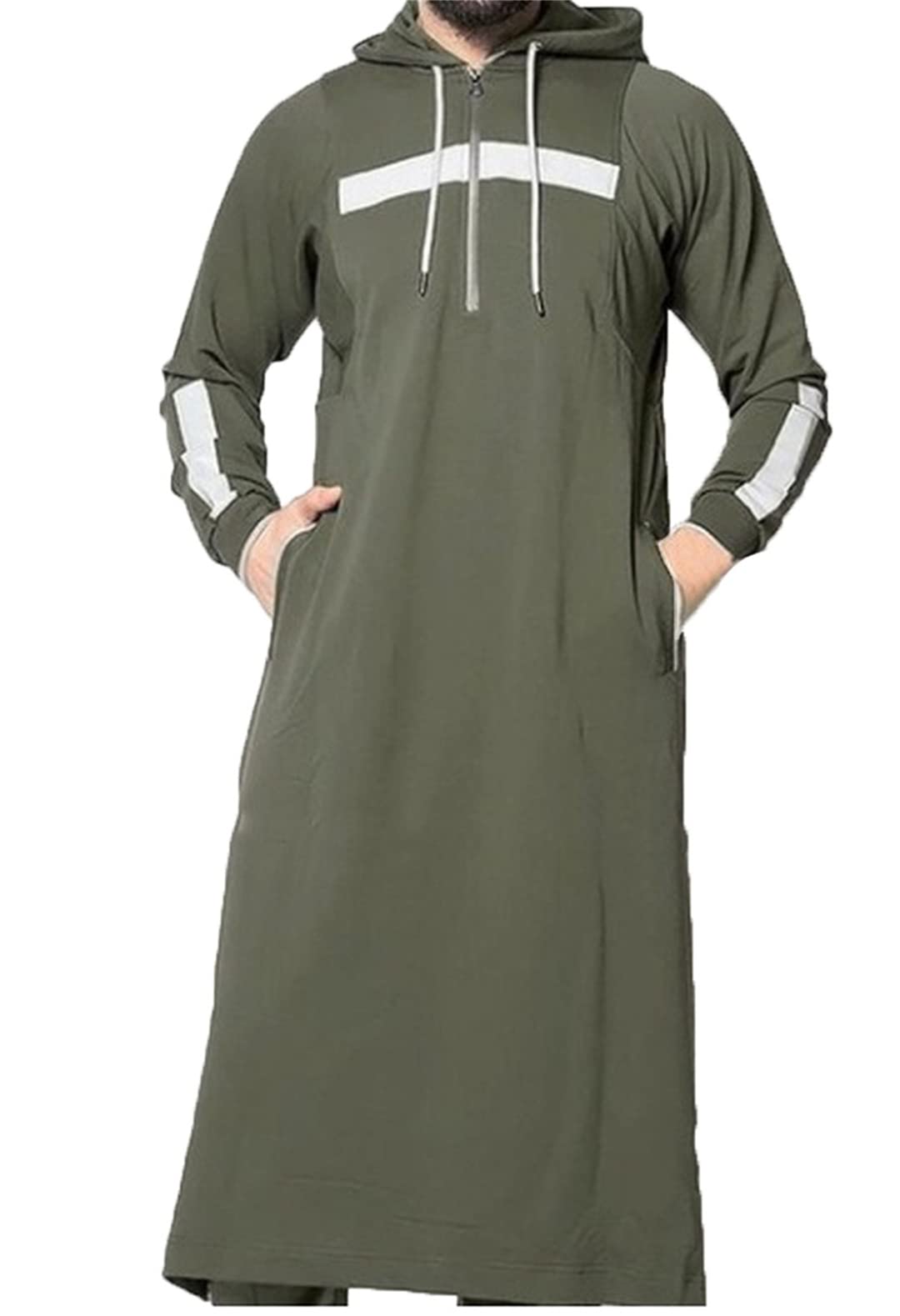 Premium Men's Jubba Thobe - Traditional Arabic Islamic Clothing | Saudi Long Robe Abaya | Dubai Loose Kaftan Sweater Hoodie | Green M | Perfect for Eid, Prayer & Special Occasions
