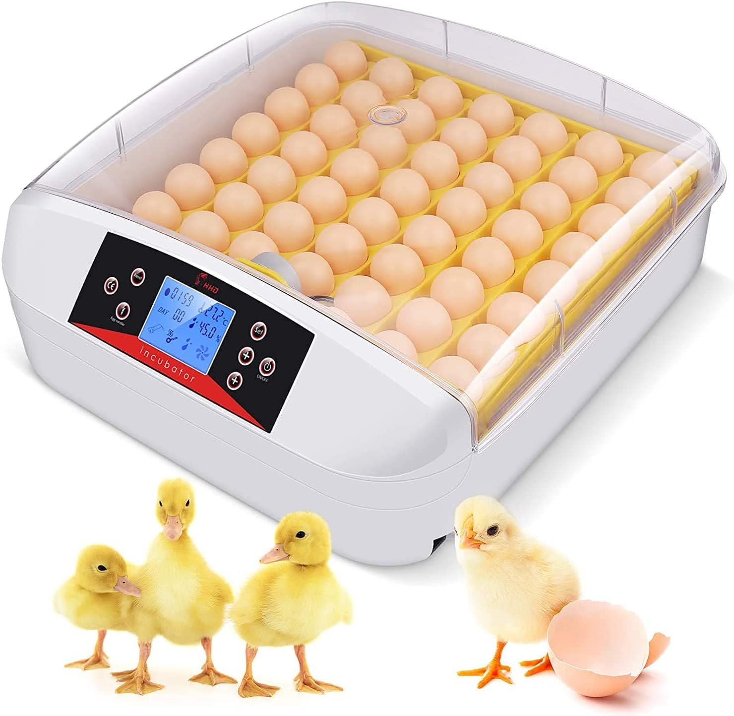 Automatic Mini Egg Incubator for 56 Chicken Eggs - Digital Temperature Control with Built-in Egg Tester - Portable Poultry Hatching Machine (White) - Perfect for Home Farms, Classroom Projects & Backyard Chicken Breeding