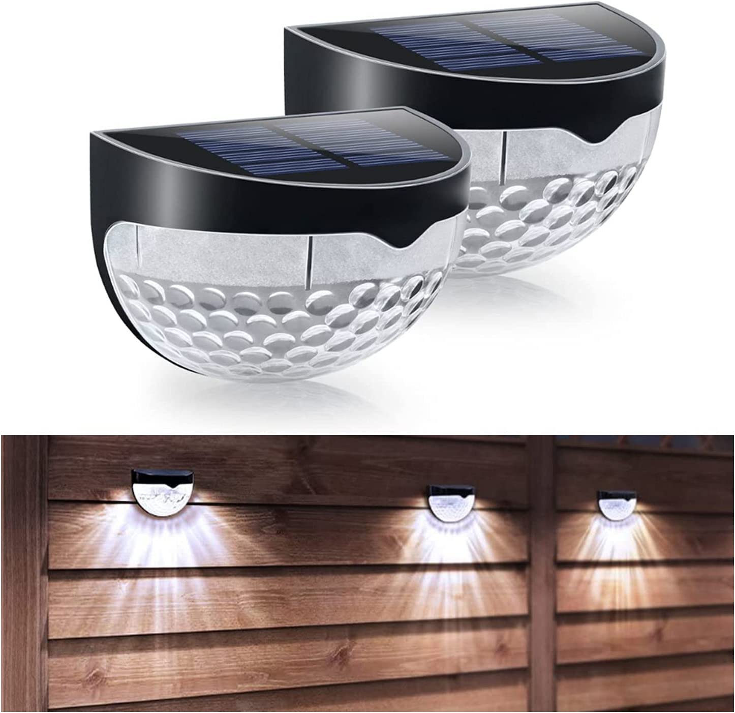 2 Pack Solar Fence Lights - Waterproof Outdoor Deck & Wall Lights for Yard, Garden, Stairway