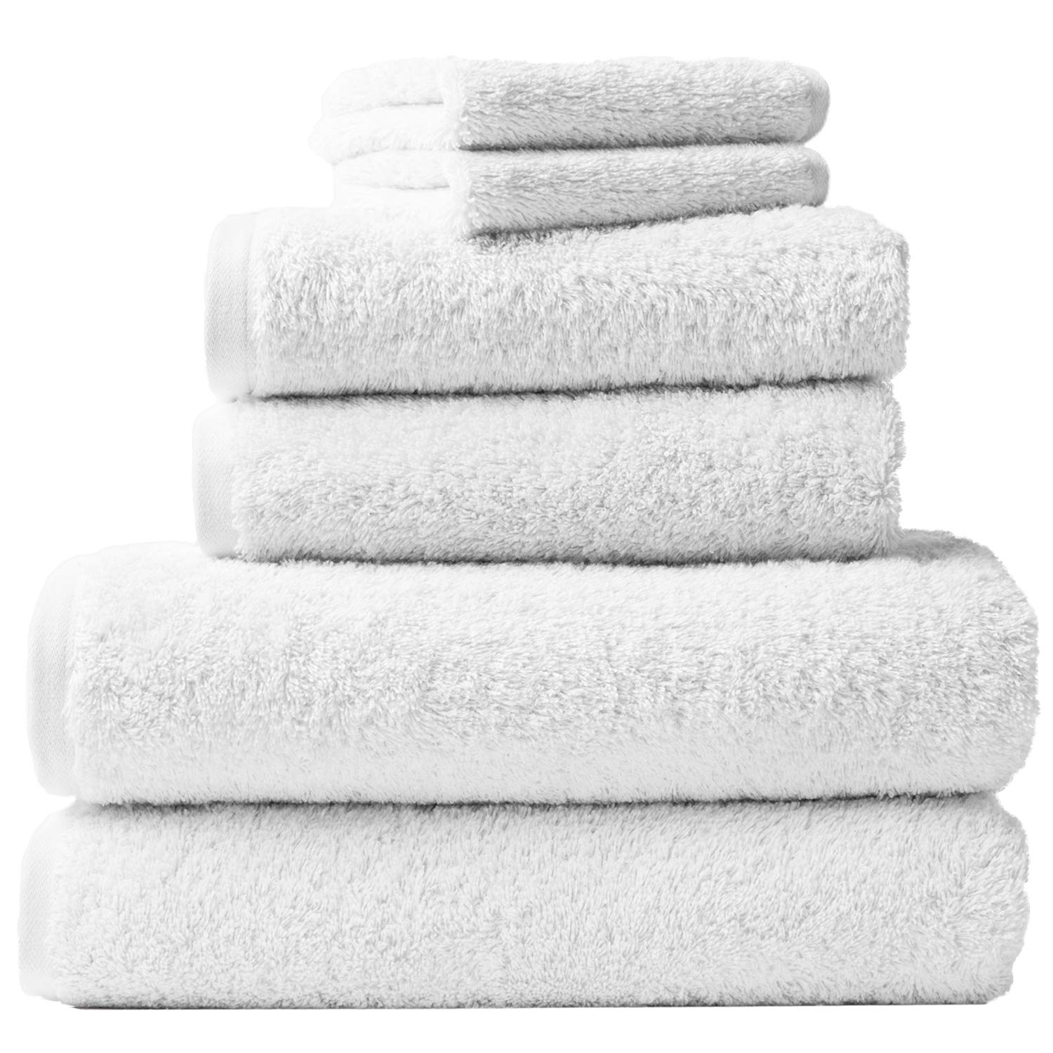 Coyuchi Cloud Loom Organic Cotton Bath Towel Set - 6 Piece Alpine White | Ultra Soft & Absorbent | Eco-Friendly Luxury Towels for Spa, Bathroom & Beach
