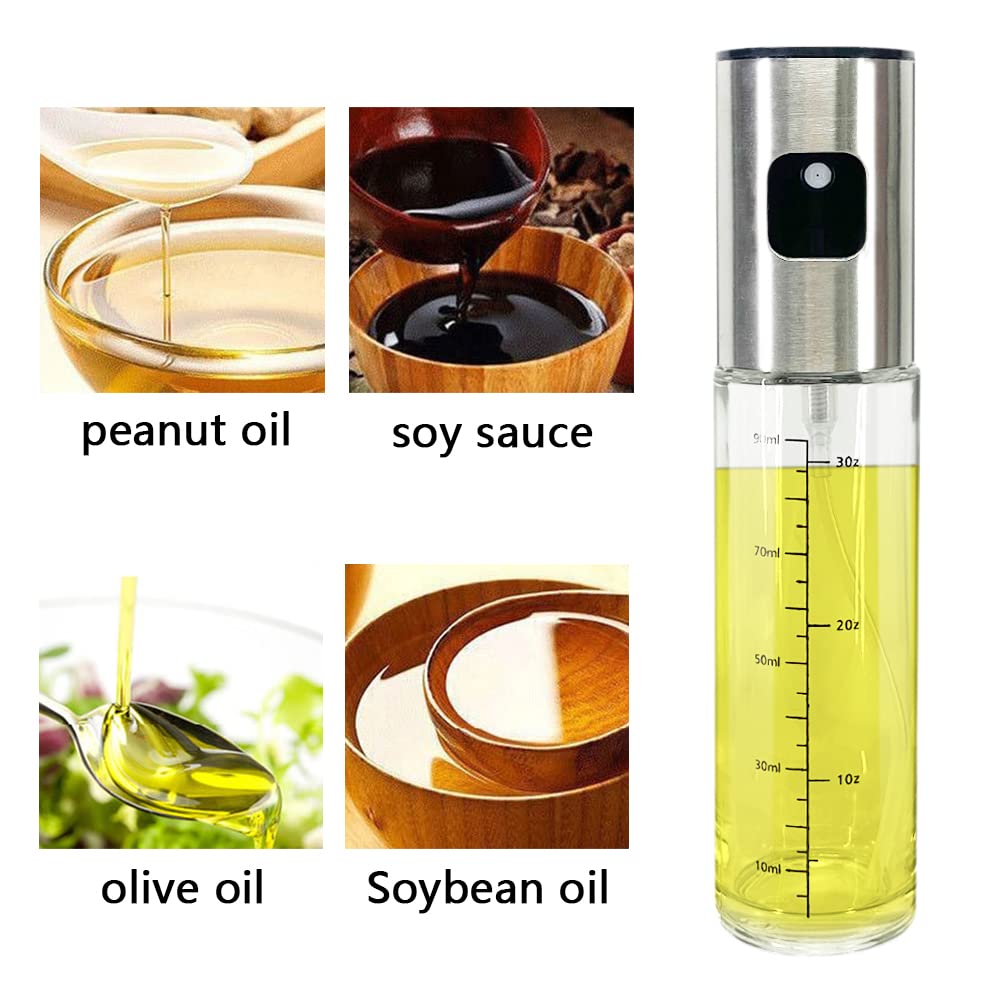YAOTROOP 100ml Glass Oil Spray Bottle - Olive Oil Dispenser with Brush for Cooking, Grilling, Baking & Salad Dressing | Portable Vinegar Sprayer for Kitchen, BBQ, Air Fryer & Roasting | Perfect for Healthy Cooking & Meal Prep