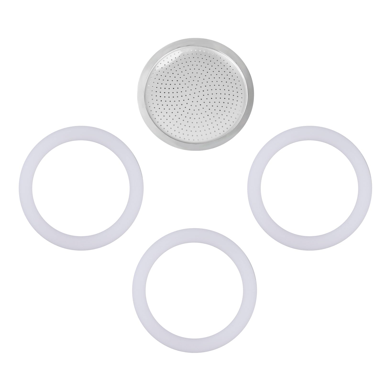 Replacement Filter and 3 Silicone Gasket Seals for 9-Cup Aluminum Moka Pot & Stovetop Espresso Maker - Durable Coffee Accessories for Home Brewing & Italian Style Espresso