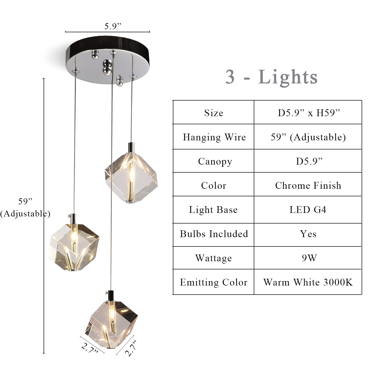 Modern Farmhouse Chandelier - Nordic Crystal Hanging Lamp with Raindrop Chrome Pendant Lights for Entryway, Living Room, Bedroom, Kitchen Island & Dining Room - 3-Light Round Fixture for Cozy Home Decor & Elegant Lighting Solutions