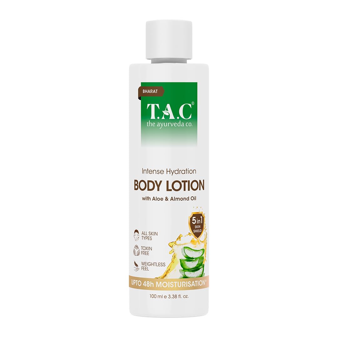 TAC - The Ayurveda Co. Intense Hydration Body Lotion with Aloe Vera & Almond Oil for Dry Skin - Deep Moisturizing Cream for Women & Men - All Skin Types - 100ml - Perfect for Daily Use & Post-Shower Hydration
