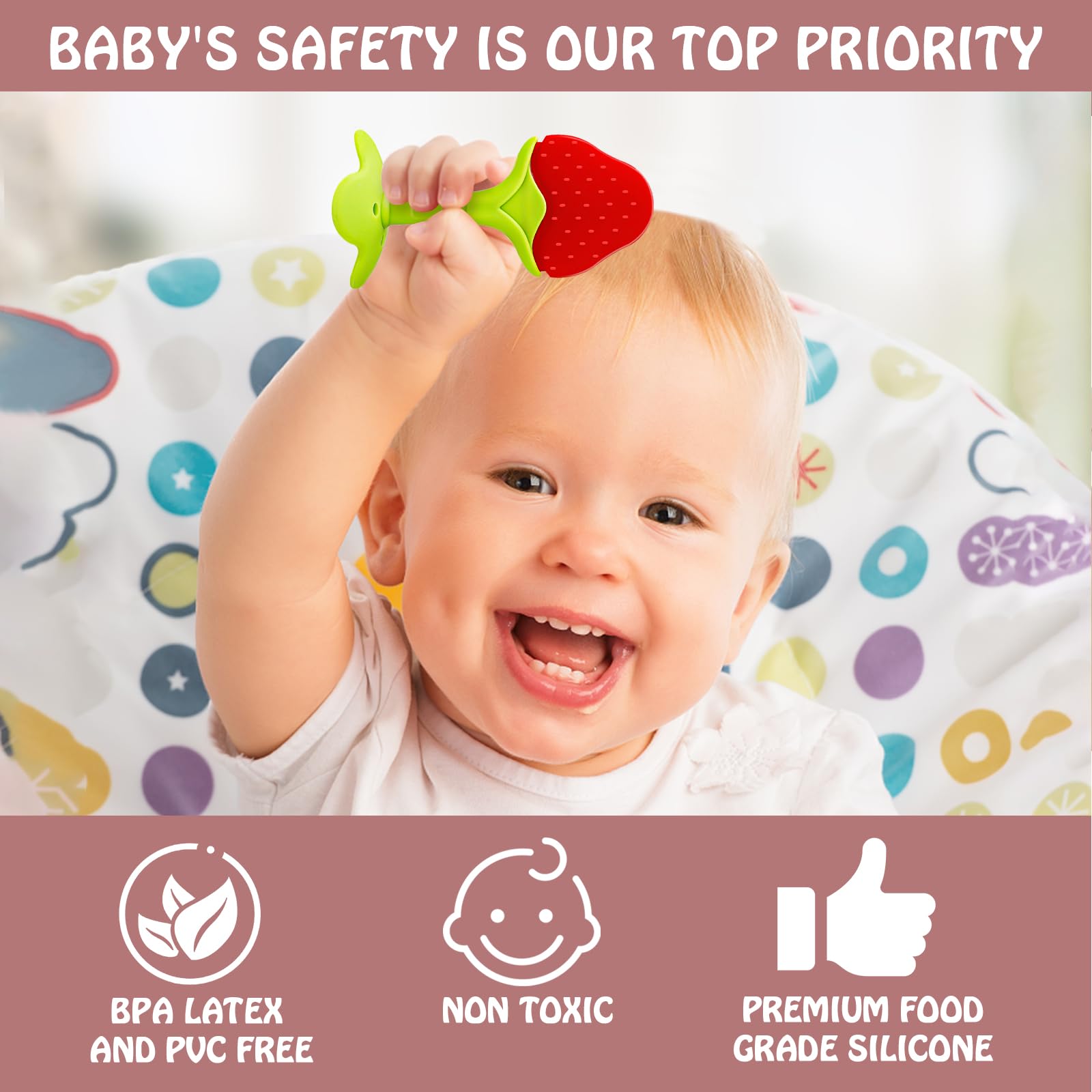 Tinabless 5-Pack Silicone Teething Toys for Babies - Food Grade, Anti-Dropping Wrist Teether Mitten Set, Pink Infant Chew Toys for Teething Relief & Sucking Needs - Perfect for Home, Travel, and On-the-Go Use