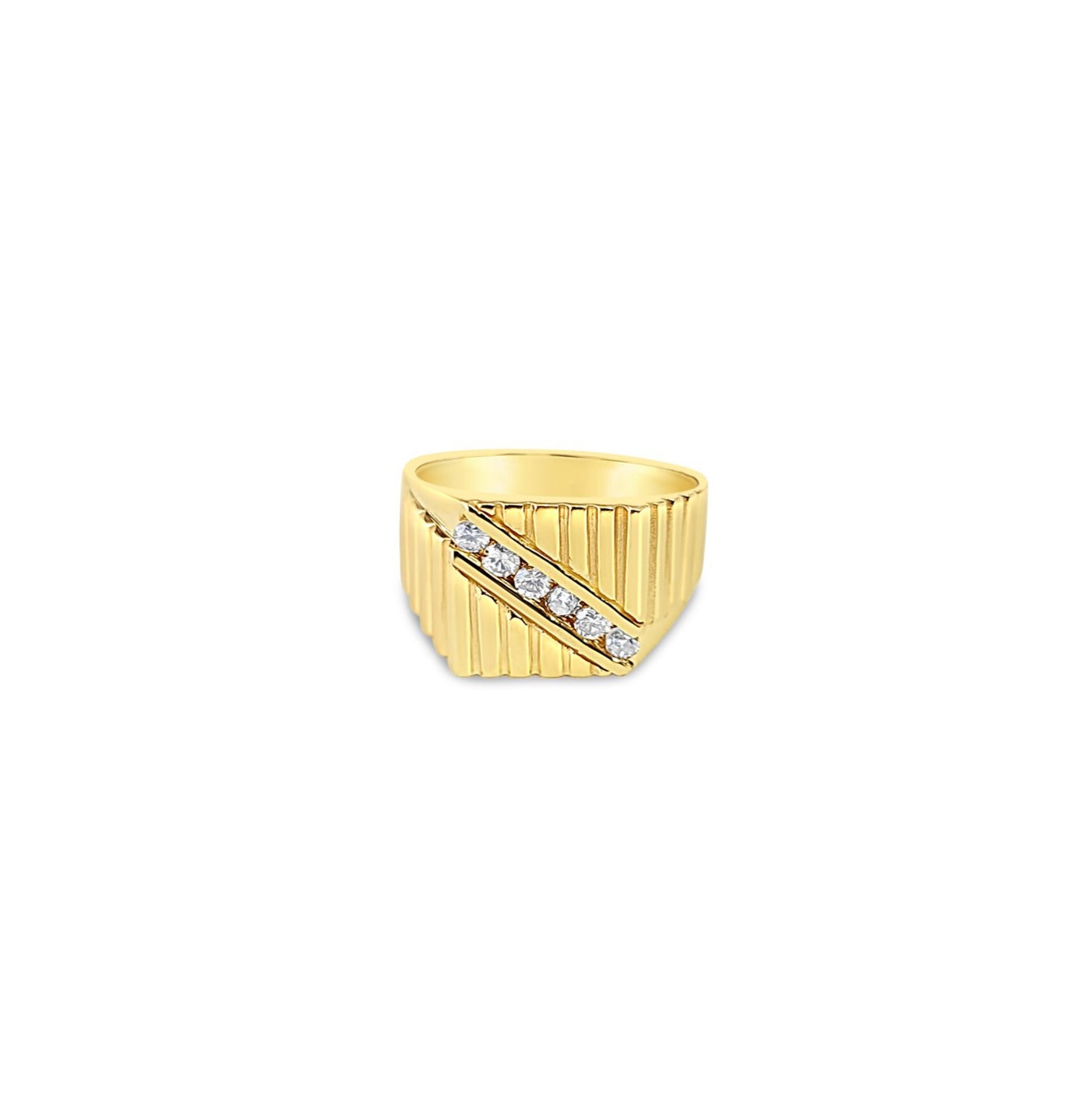 14K Yellow Gold Men's Wedding Band with Diagonal Diamond Accents - 0.36cttw - Elegant Diamond Ring for Engagement, Anniversary & Special Occasions