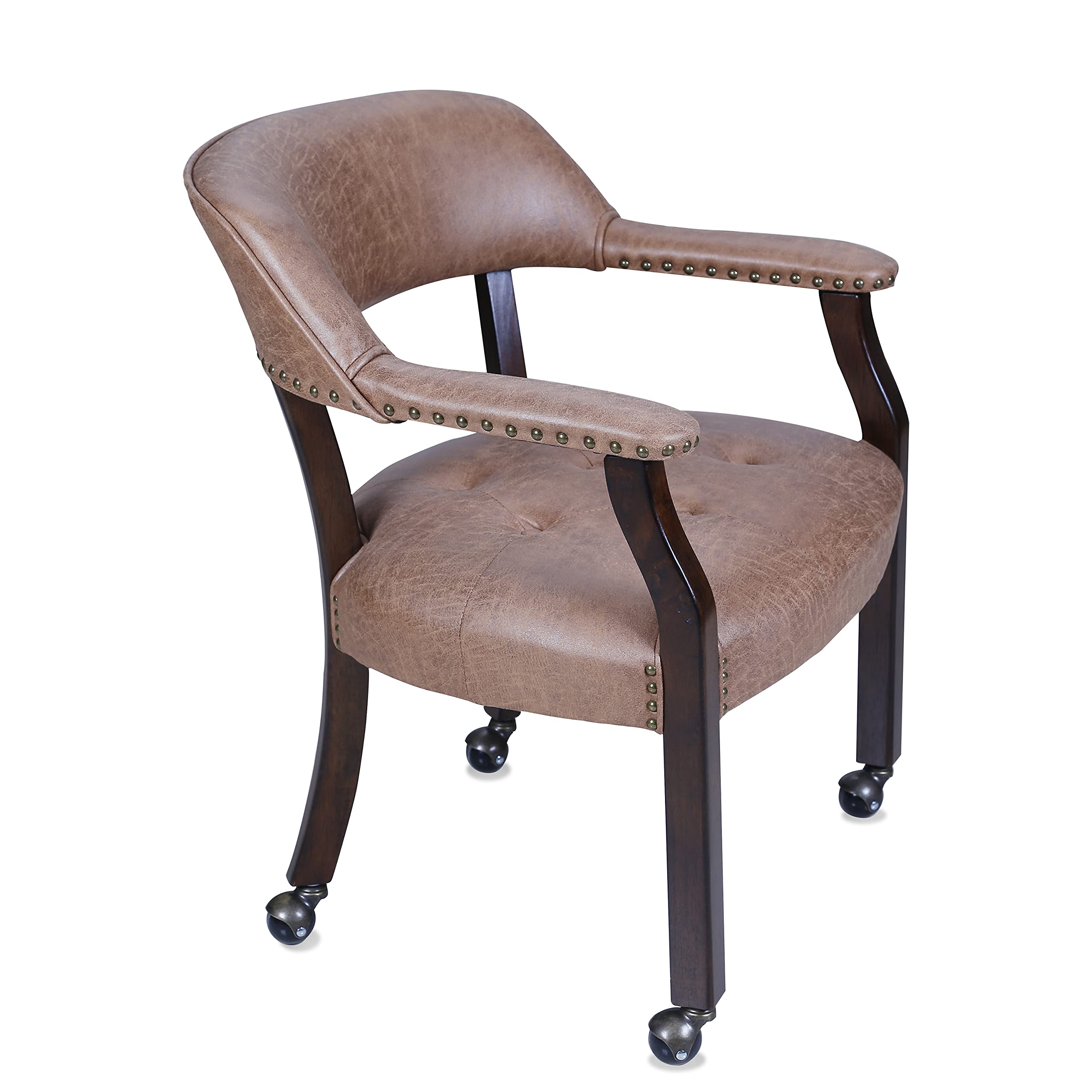Premium High Elastic Faux Leather Office Desk Chair with Wheels - Ergonomic Task Chair for Living Room, Bedroom, Dorm & Home Office (Light Brown) - Perfect for Work, Study & Gaming Comfort