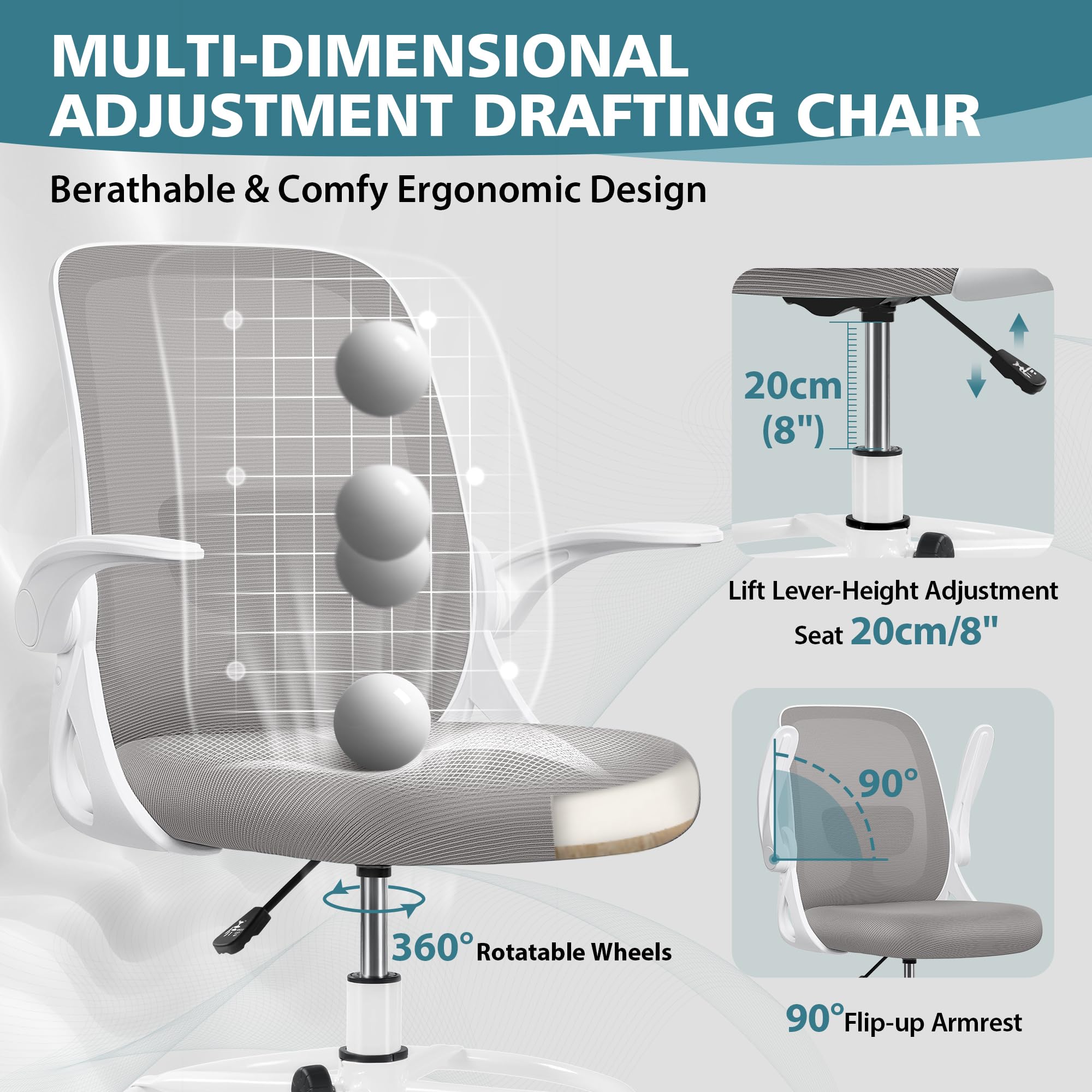 Ergonomic Office Chair with Lumbar Support & Flip-Up Arms - Breathable Mesh Computer Desk Chair with Adjustable Height (4