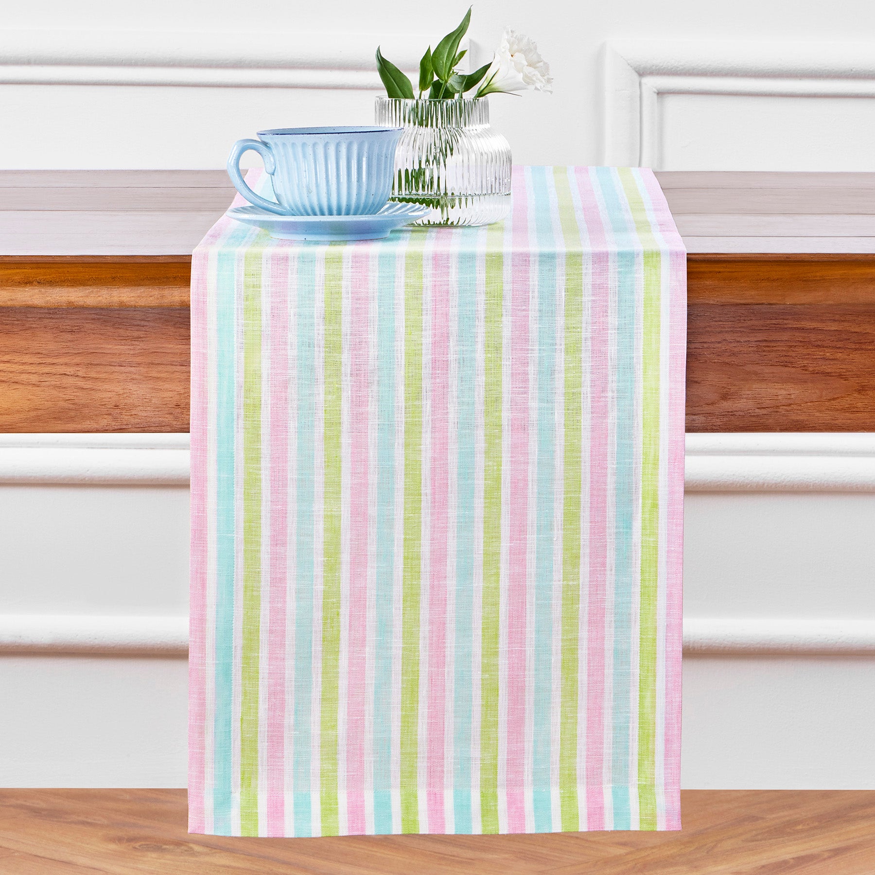 Palm Beach Stripe Table Runner - Elegant Cotton Tablecloth for Dining Room Decor, Wedding & Holiday Parties - Perfect for Farmhouse, Coastal & Beach House Style