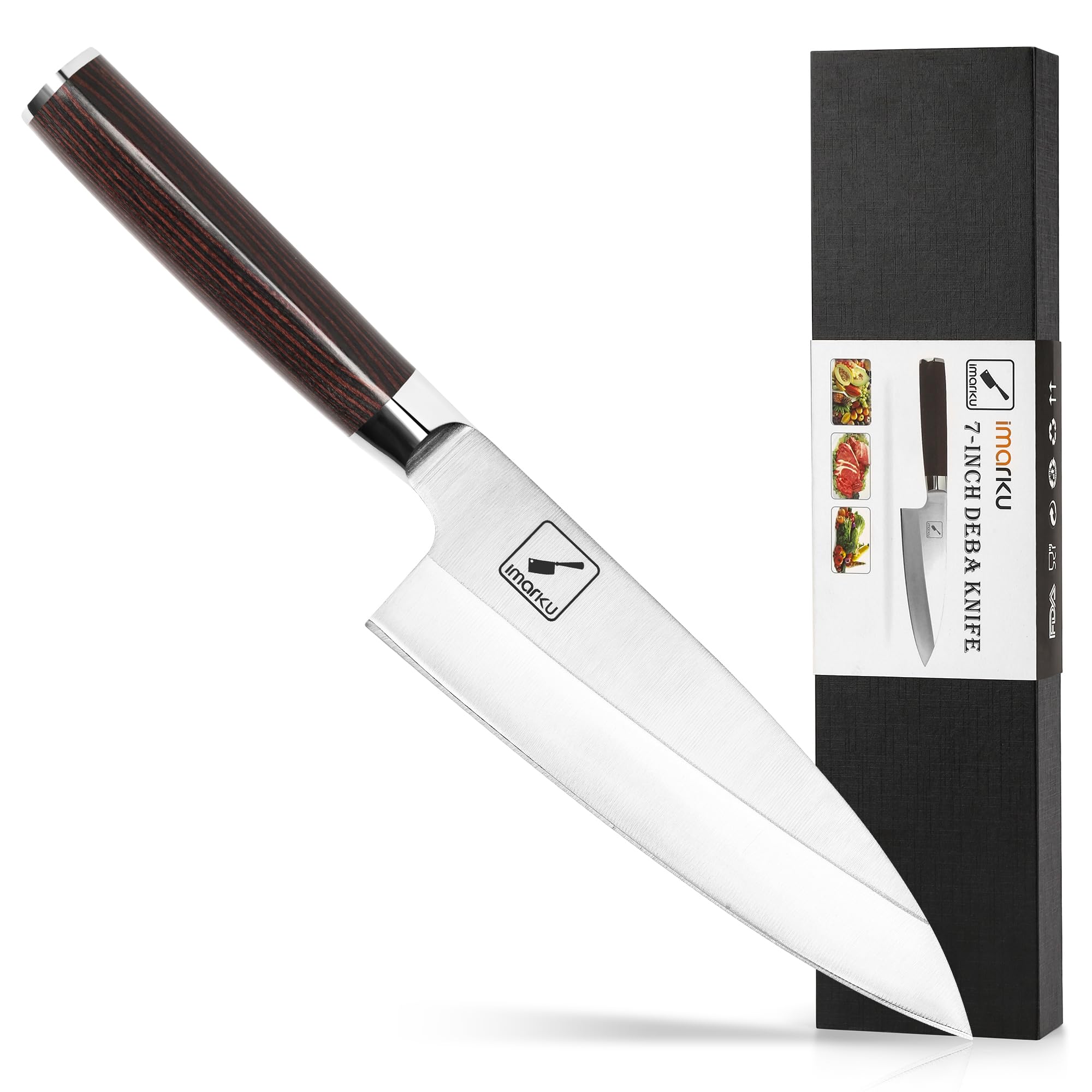 Imarku 7-inch Deba Knife - Ultra Sharp Japanese Sushi & Fish Fillet Knife with Stainless Steel Single Bevel Blade, Ergonomic Handle - Perfect for Sushi Making, Fish Cutting & Kitchen Prep - Ideal Gift for Chefs, Mom & Dad (Birthday, Housewarming)