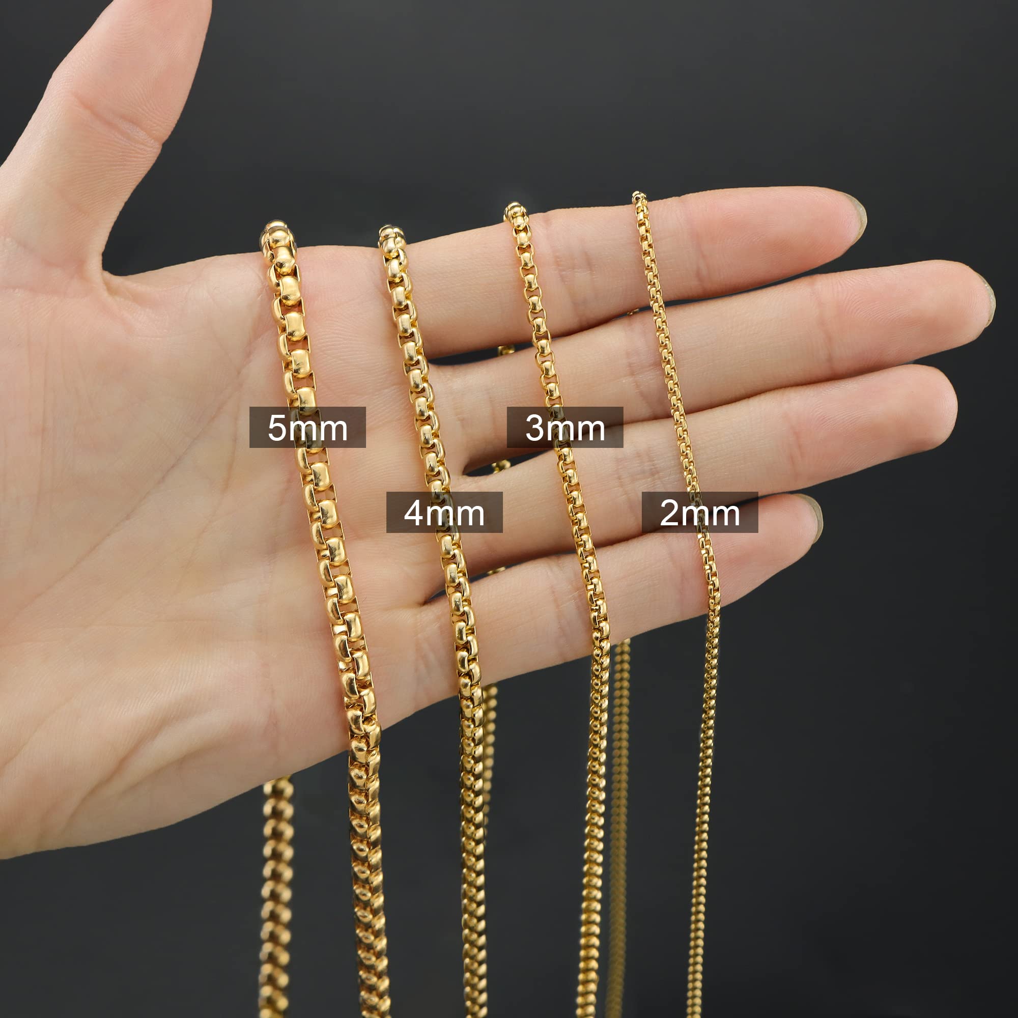 Stainless Steel Square Rolo Chain Necklace 2mm & 5mm - Round Box Chain Jewelry for Men & Women - Perfect for Everyday Wear, Gifts & Special Occasions