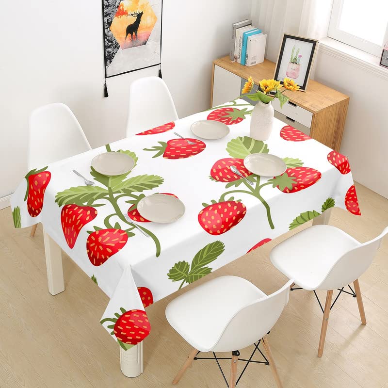 Strawberry Print Tablecloth - Waterproof & Durable Red Fruit Table Cover for Square Tables (55