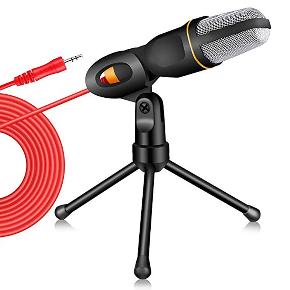 Professional 3.5mm Wired Microphone with Tripod Stand - Stereo Condenser Mic for PC, Phone, Karaoke, Streaming & Podcasting (Black) | Perfect for Home Recording, Gaming & Voice Chats