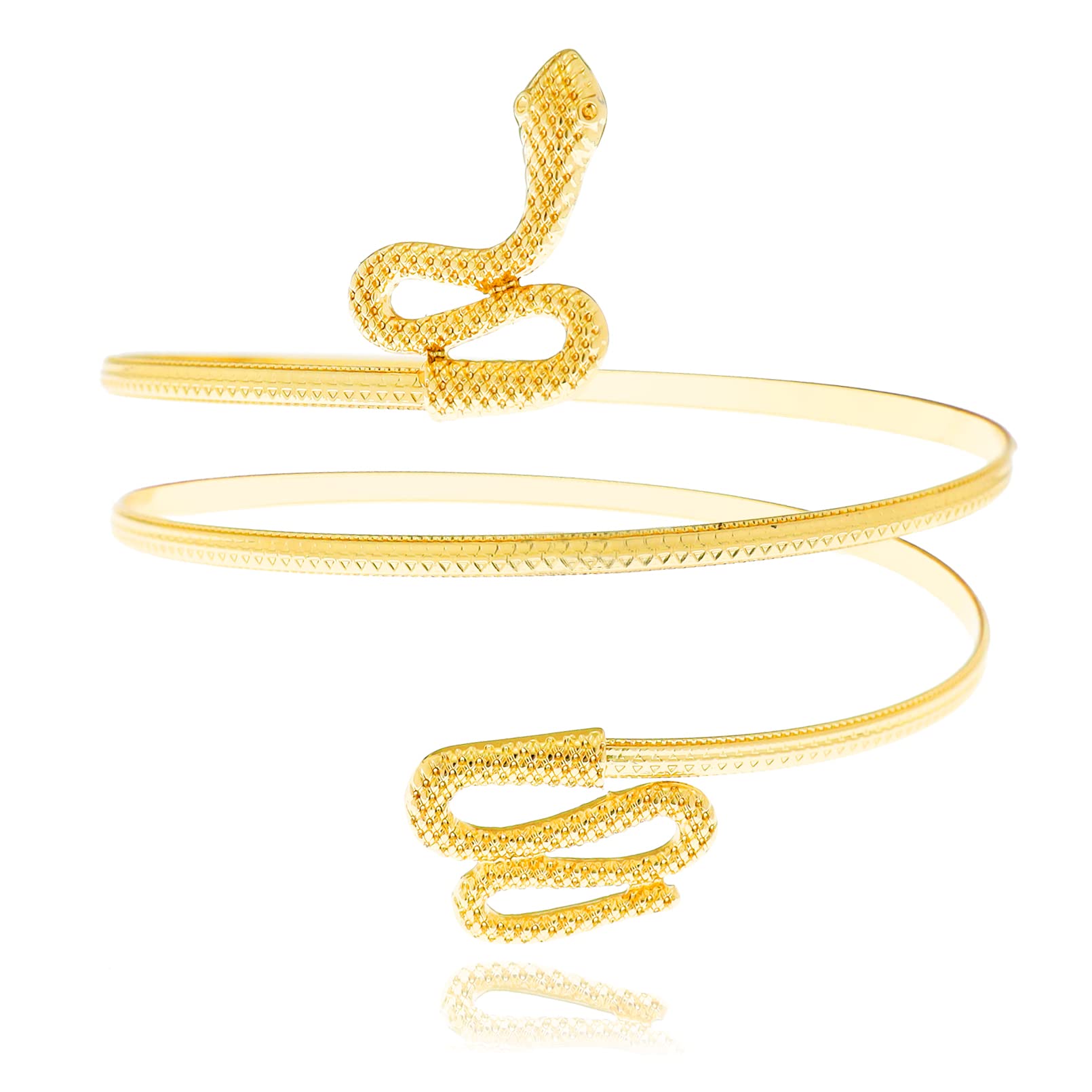 RechicGu Textured Gold Egyptian Cleopatra Style Snake Arm Cuff Bracelet - Open Bangle Armlet for Women, Perfect for Costume Parties, Halloween, Themed Events and Boho Fashion Accessories