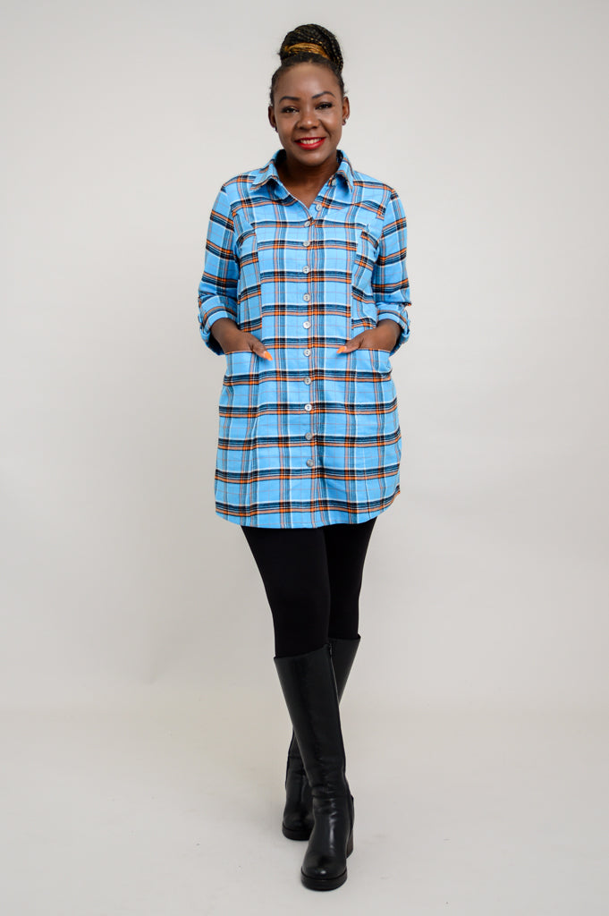 Larissa Tunic Top - Stylish Peko Plaid Cotton Flannel Shirt for Women | Perfect for Casual Outings, Office Wear & Fall Layering