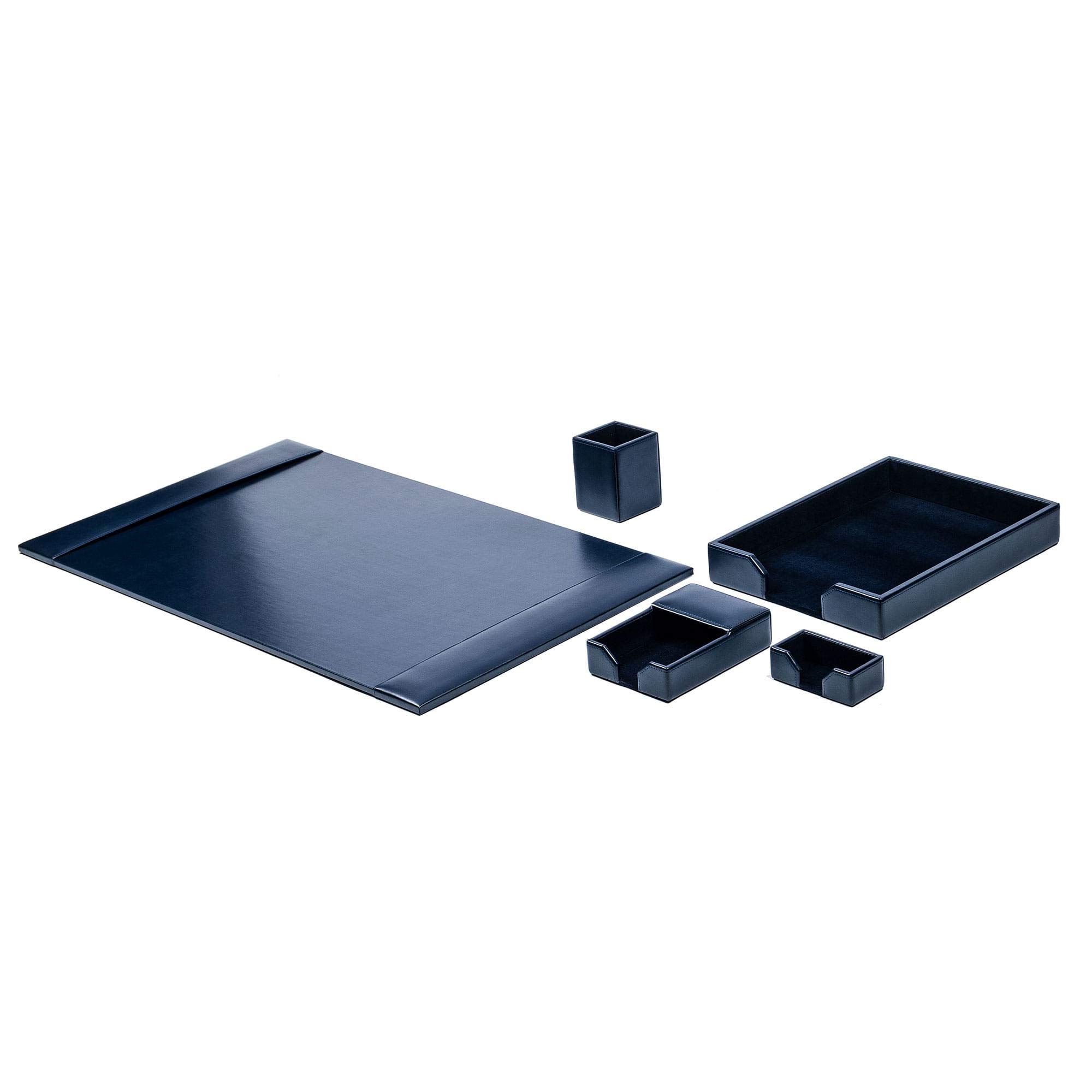 Premium DACASSO Bonded Leather Desk Set - 5-Piece Luxury Leather Desk Pad & Office Organizer (Navy Blue) for Home Office, Executive Desk & Professional Workspace
