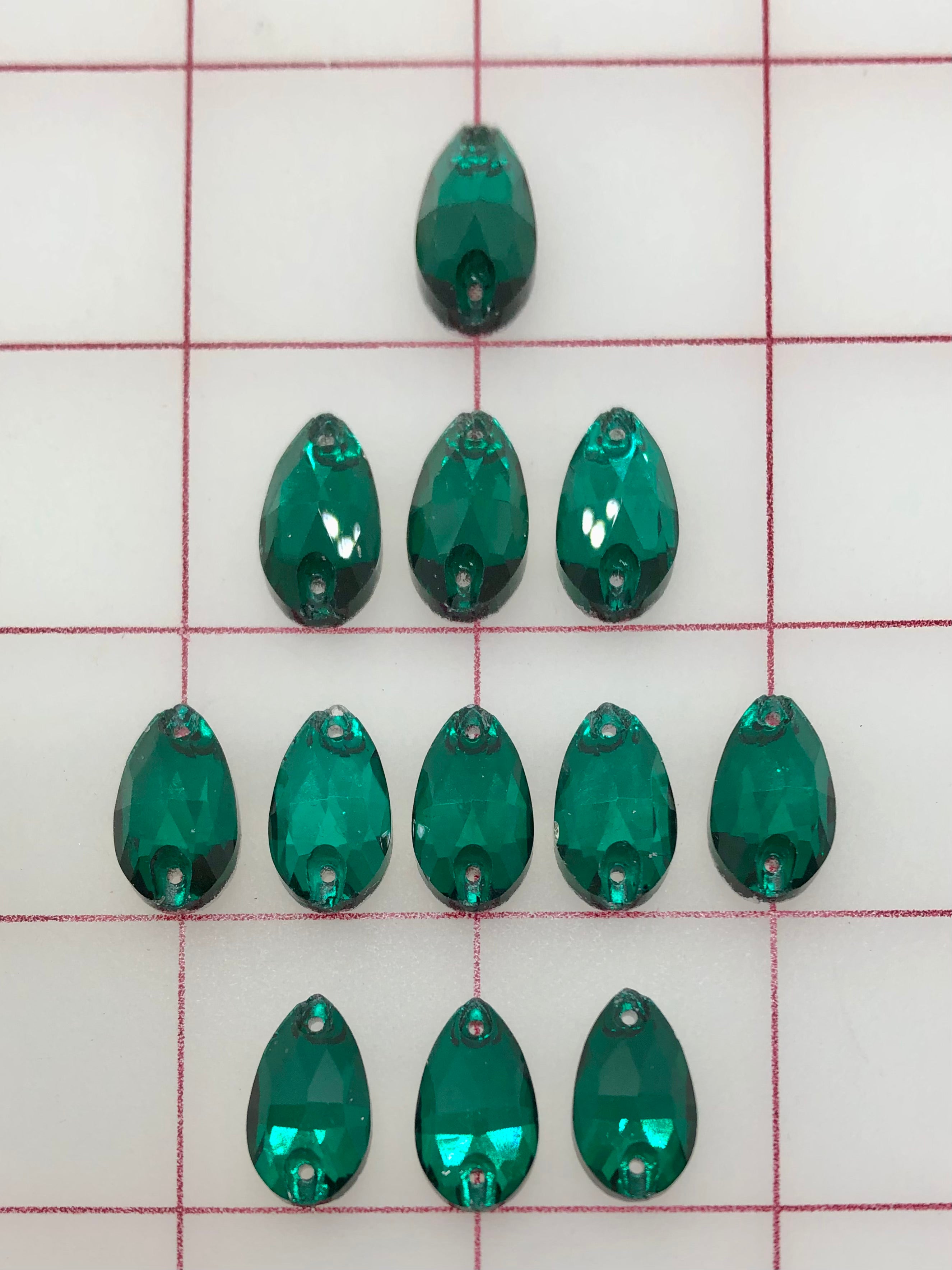10x18mm Czech Bright Cut BZ Emerald Pear Shape Rhinestones for Sew On - Perfect for DIY Costumes, Bridal Dresses, and Craft Projects