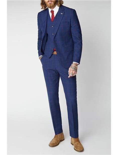 Gibson London Regent Navy & Burgundy Check Waistcoat for Men - Classic British Style Formal Vest for Weddings, Business & Special Occasions