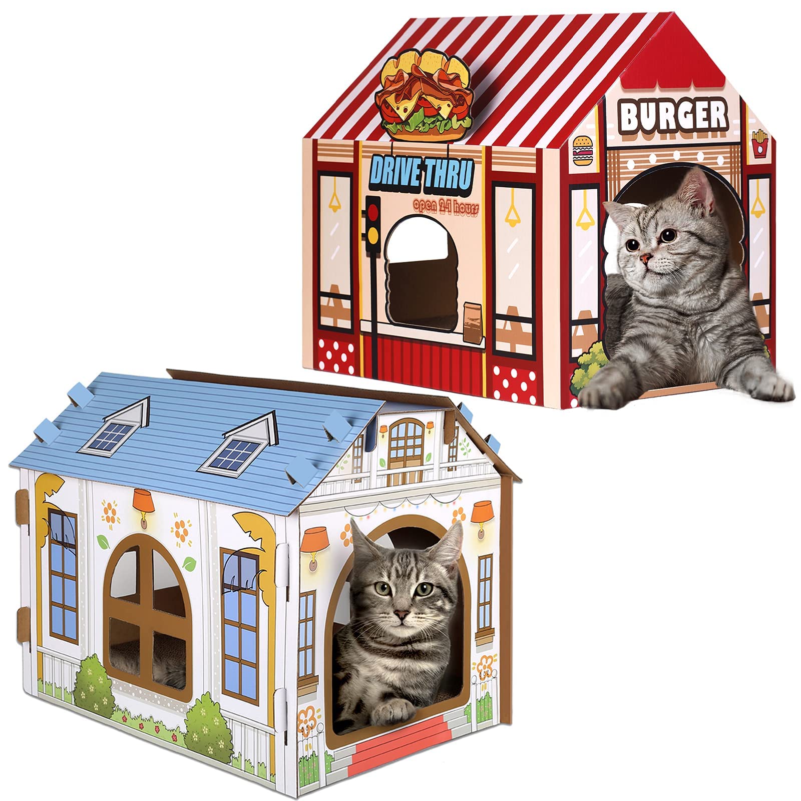 Premium Cardboard Cat House with Scratching Pad & Catnip - Cozy Indoor Winter Playhouse for Cats - Perfect for Small Spaces & Playtime Enrichment