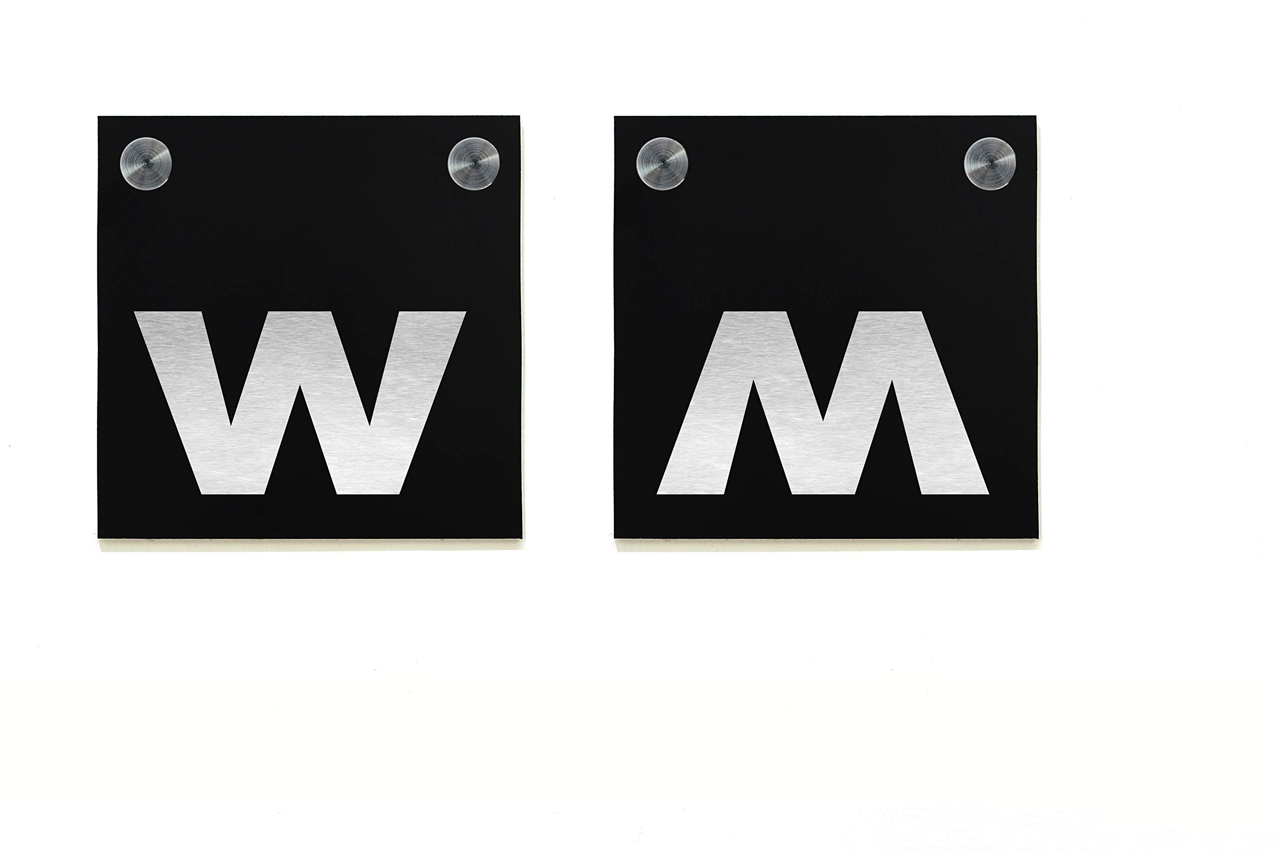 Hotel Restroom Door Sign - Laser Engraved Black Aluminum WC Signs for Modern Bathrooms - Durable Bathroom Decor Plates (Set of M&W Style) - Perfect for Hotels, Offices, and Upscale Restrooms