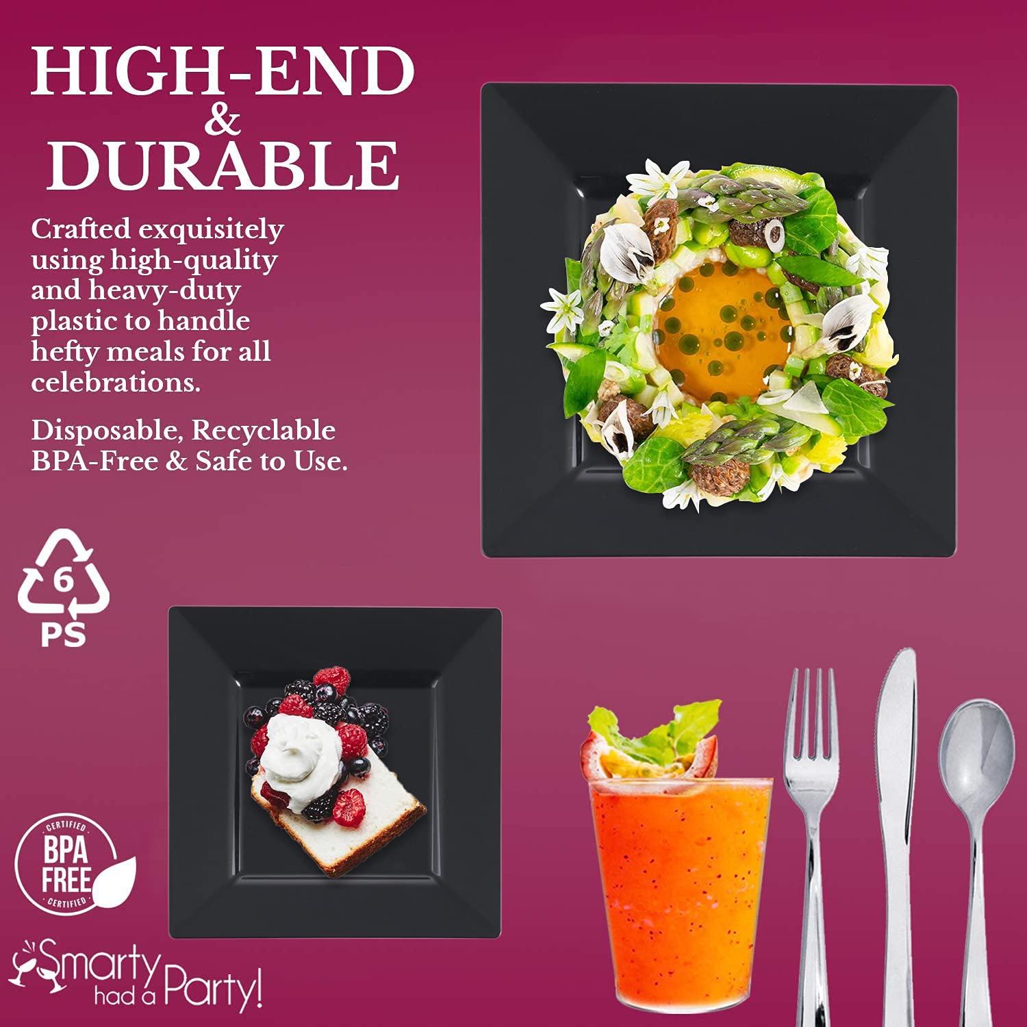 Elegant Disposable Plastic Dinnerware Set - Heavy Duty Black Plastic Plates for Weddings & Parties (120-Piece Value Pack) - Perfect for Wedding Receptions, Birthday Parties & Catering Events