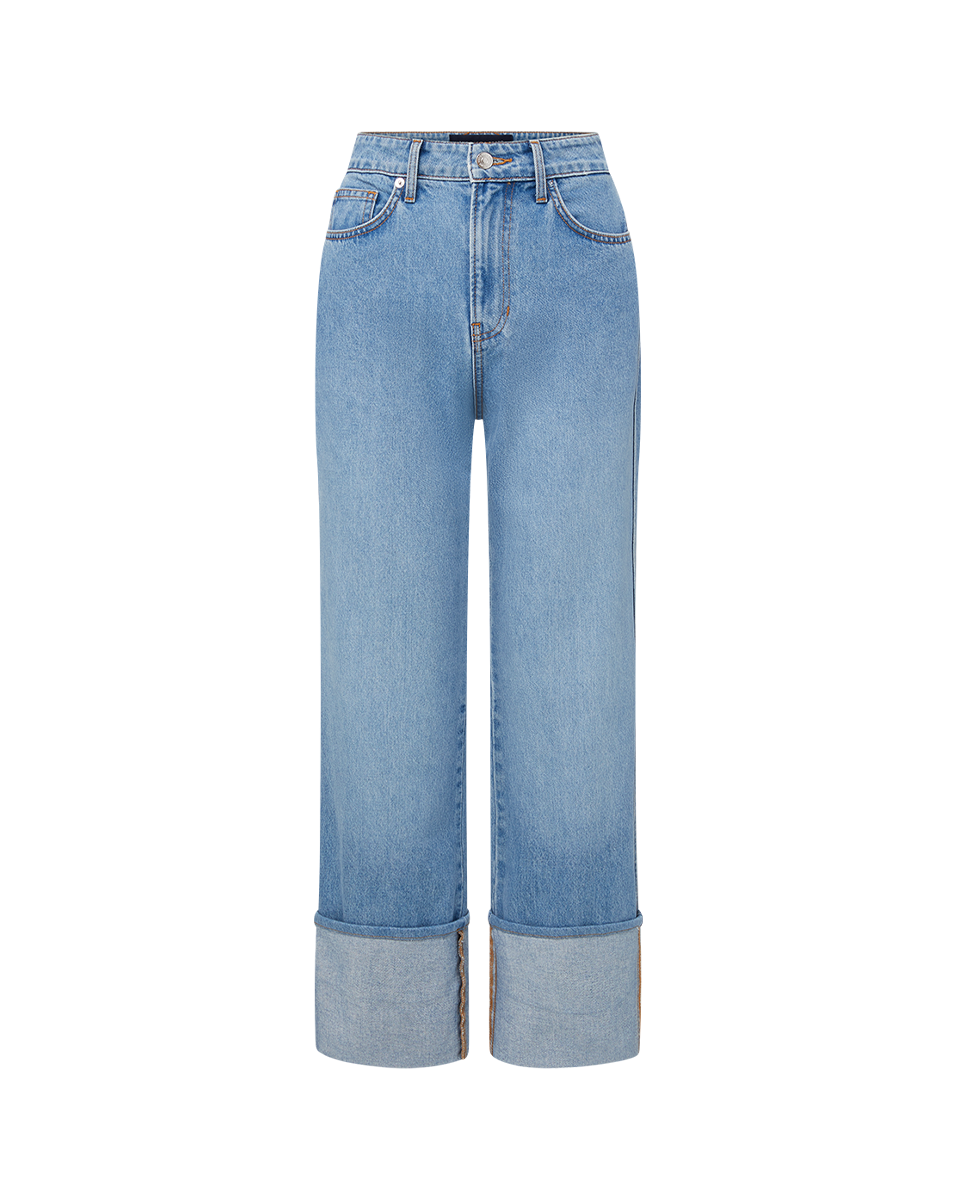 Dylan Women's Cuffed Straight Leg Jeans - High Waist Denim Pants for Casual Wear & Everyday Outfits