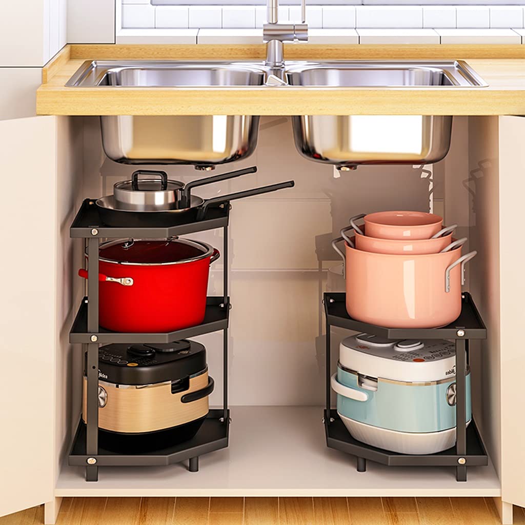 Sturdy 2-Tier Metal Pot Rack Organizer for Kitchen Cabinets - Heavy Duty Countertop Storage Shelf for Pots & Pans - Easy Assembly - Perfect for Small Kitchens & Corner Spaces