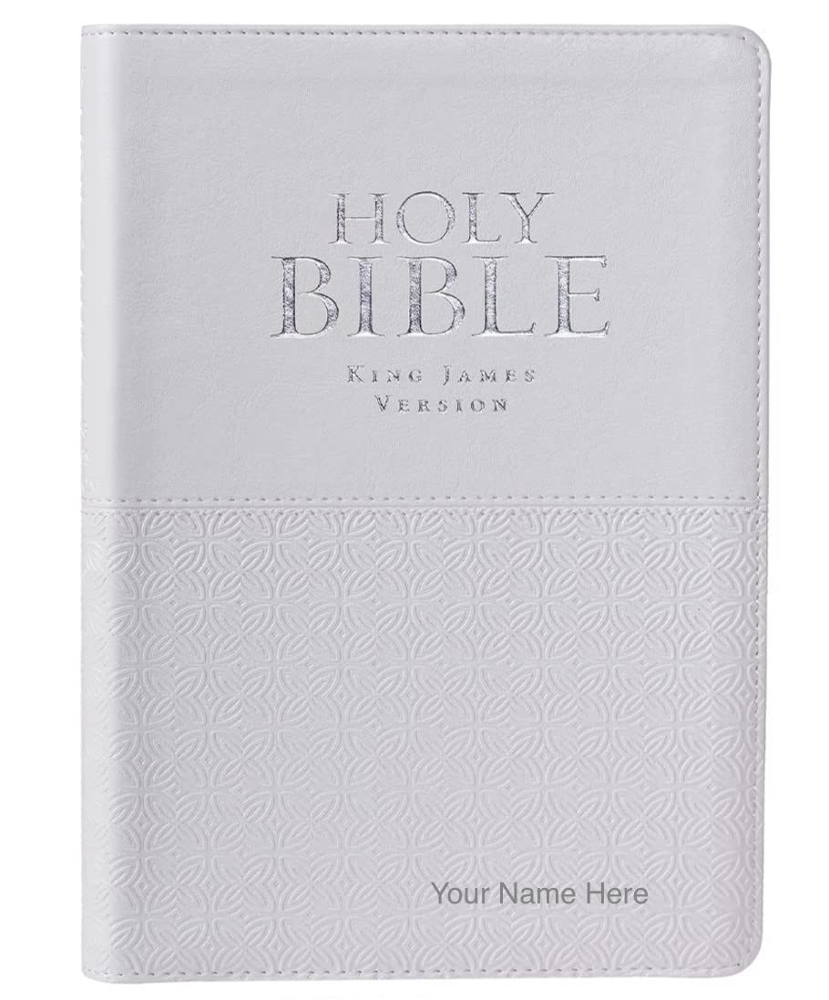 Personalized KJV Bible - Lux Leather Cover, White Indexed Edition with Custom Name Engraving | Perfect for Baptism, Christening & Religious Gifts | King James Version Holy Bible for Weddings, Confirmations & Spiritual Study
