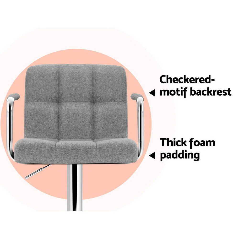 2-Pack Grey Fabric Bar Stools with Gas Lift and Armrests - Perfect for Kitchen Islands, Breakfast Bars, and Home Bars