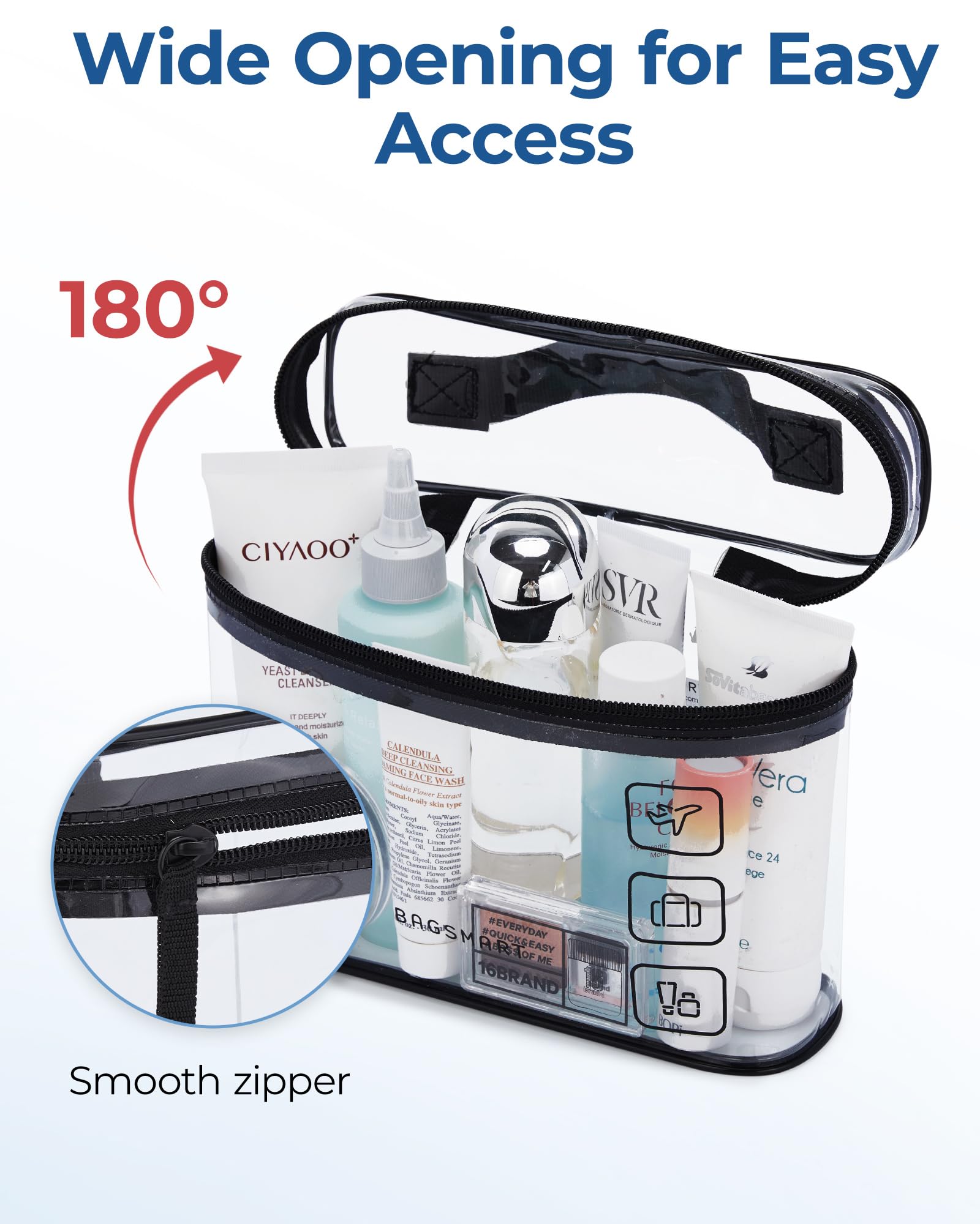 BAGSMART TSA Approved 2-Pack Clear Toiletry Bag - Quart Size Travel Cosmetic Organizer for Makeup & Essentials | Perfect for Carry-On Luggage & Air Travel | Green (2pcs)