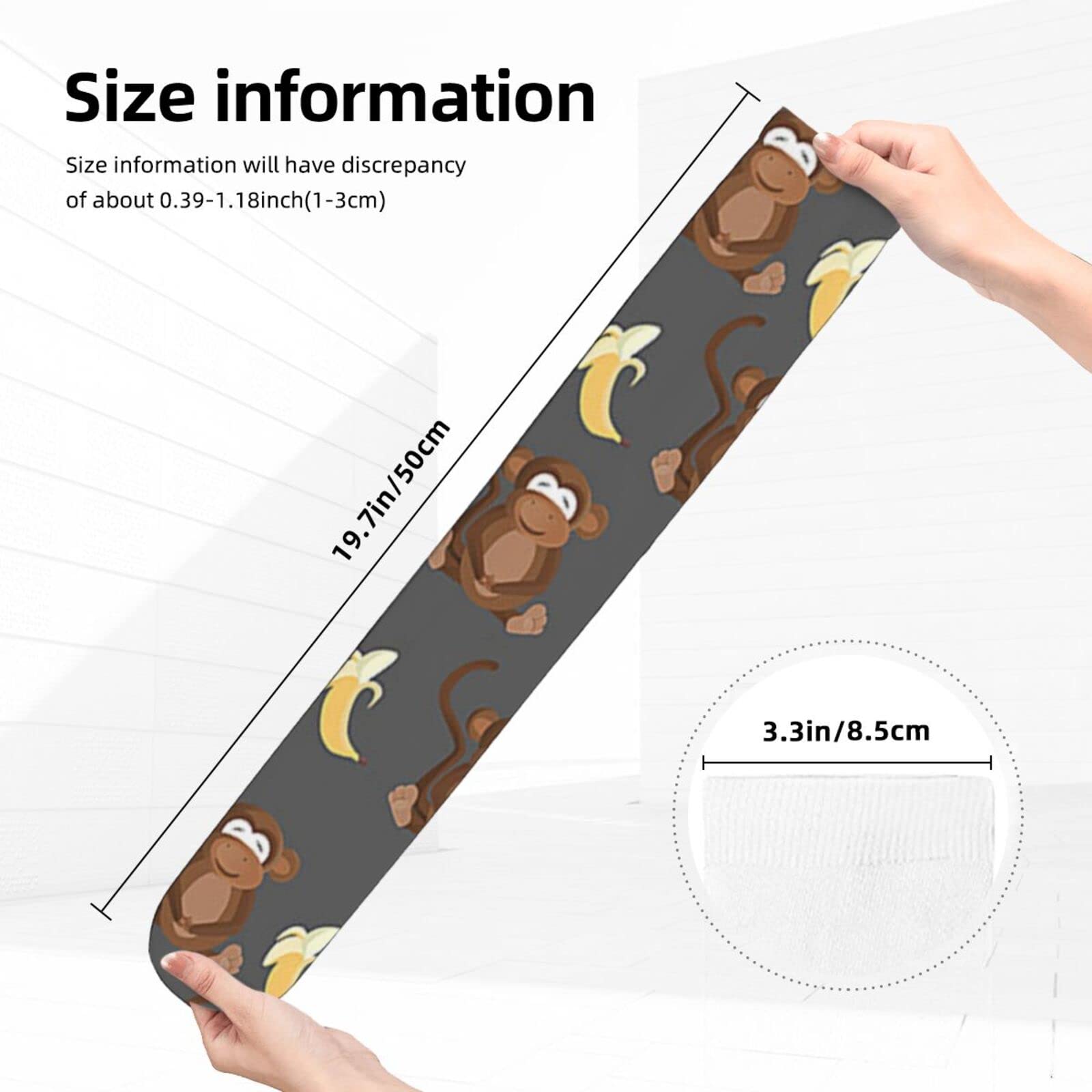 Women's & Men's Cotton Knee High Socks - Soft Cushioned Compression Crew Socks with Fun Banana Monkey Design for Work, Casual Wear & Sports