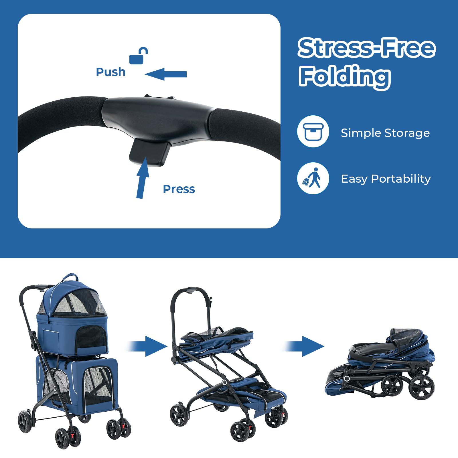 Giantex Double Dog Stroller for 2 Small Medium Dogs - Foldable Pet Stroller with Detachable Carriers, Safety Belt & 4 Lockable Wheels | Cat & Dog Travel Carrier | Perfect for Park Walks, Vet Visits & Shopping Trips (Blue)