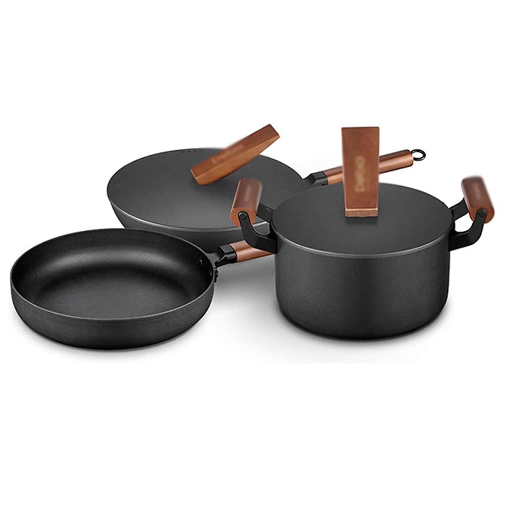3-Piece Cast Iron Cookware Set - Uncoated Non-Stick Soup Pot & Cooking Pot for Home, Camping, Kitchen | Durable Iron Dutch Oven for Stews, Soups, Baking (Indoor & Outdoor Use)