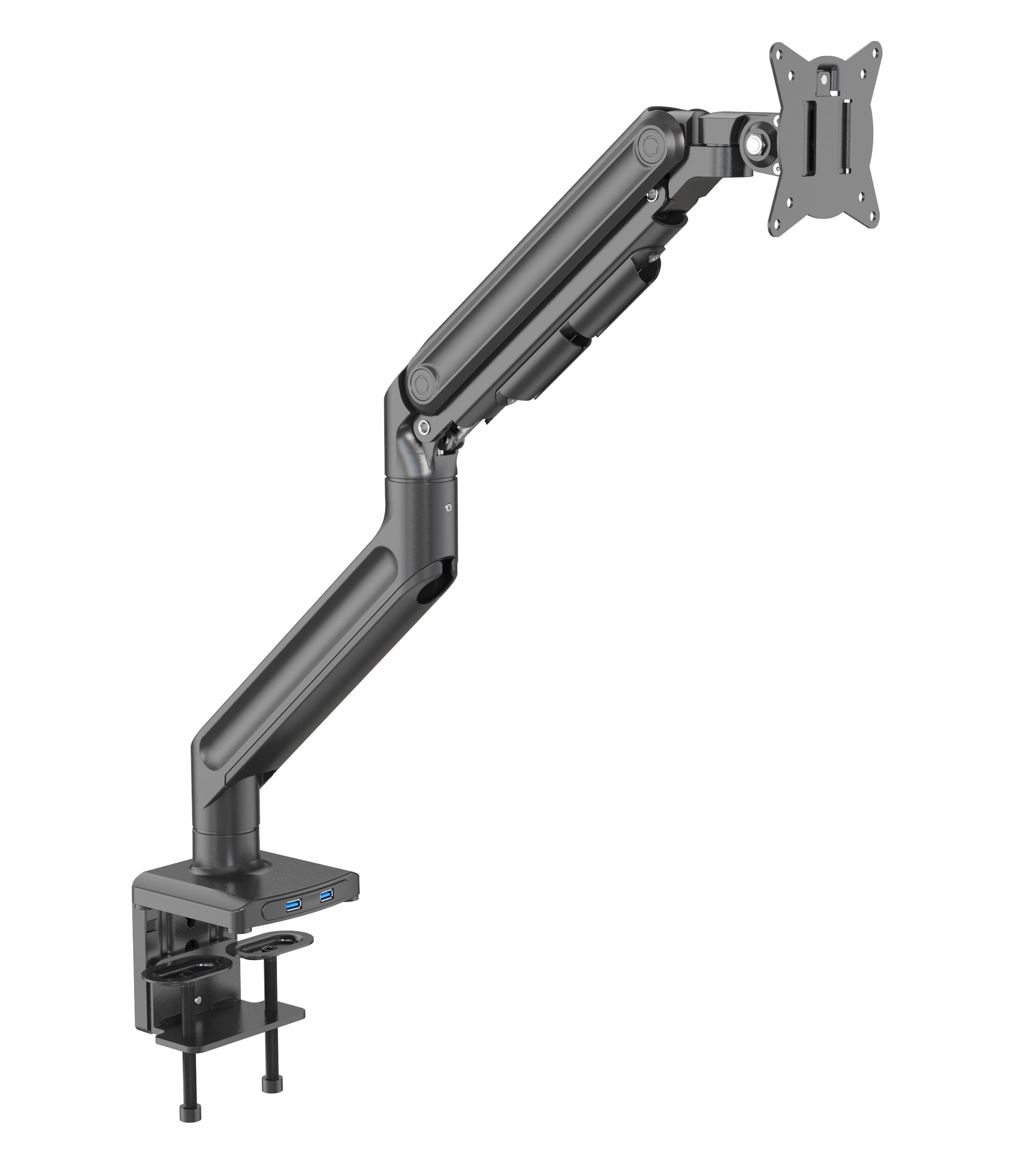 HFTEK Heavy Duty Single Monitor Arm Mount for 1-49 Inch Curved/Flat Screens - Adjustable Tilt Swivel VESA 75x100/100x100 - Supports up to 20kg - Perfect for Home Office, Gaming Setup & Workstation Ergonomics (HF24G07U)