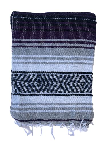 Authentic Mexican Falsa Blanket - Soft Yoga, Beach, Camping, Picnic & Car Blanket - Cozy Home Throw Blanket for Outdoor & Indoor Use (Purple)