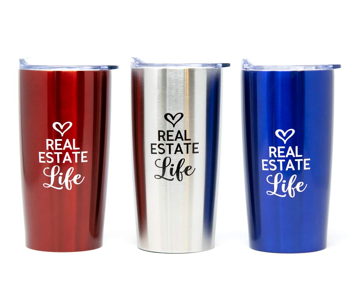 20oz Real Estate Agent Vacuum Insulated Tumbler with Slide Lid - Keeps Drinks Hot/Cold for 12 Hours - Perfect for Open Houses, Client Meetings & Office Use - Blue Real Estate Gift (Realtor Life)