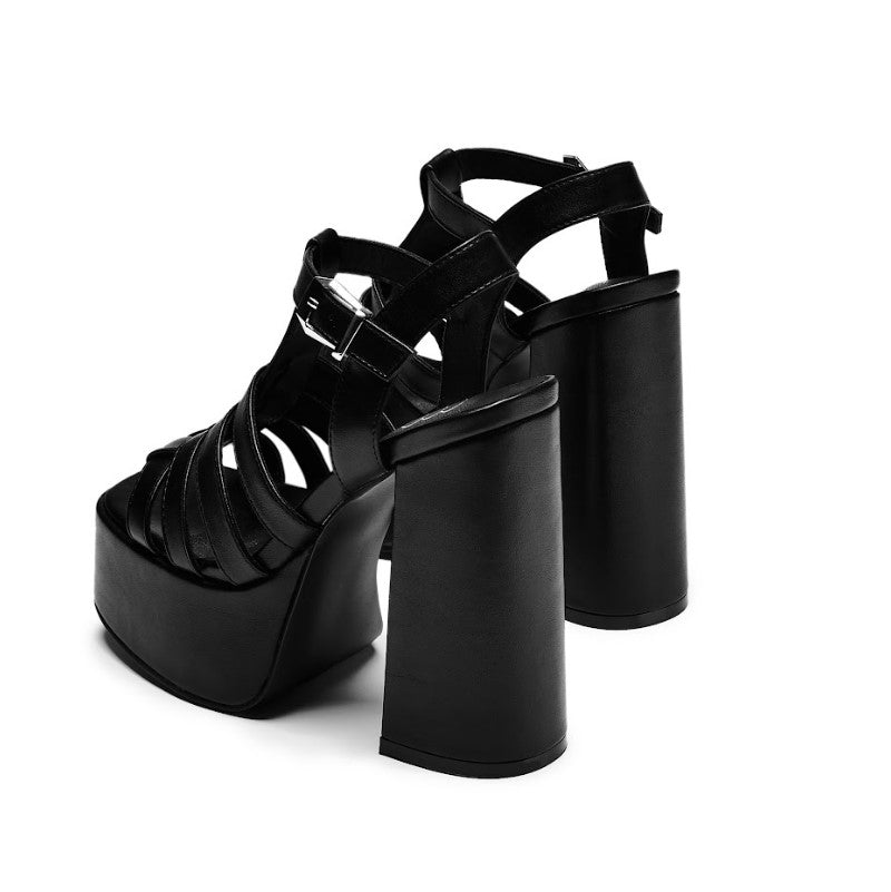 DBP55 Platform Heels for Women - Black Chunky High Heel Sandals for Party, Night Out & Special Occasions
