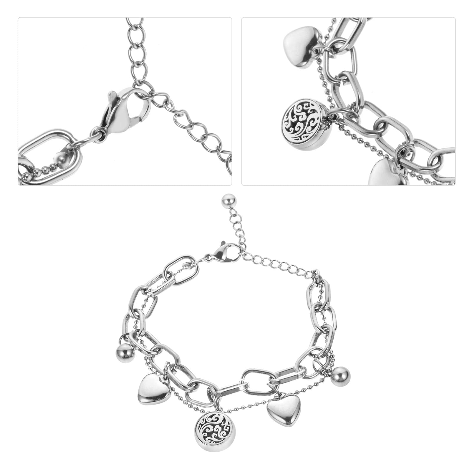 Aromatherapy Bracelet Set - Hollow Heart Pendant Wristband for Women, Stylish Hip Hop Fashion Jewelry Gift for Daily Wear, Yoga, Meditation & Relaxation