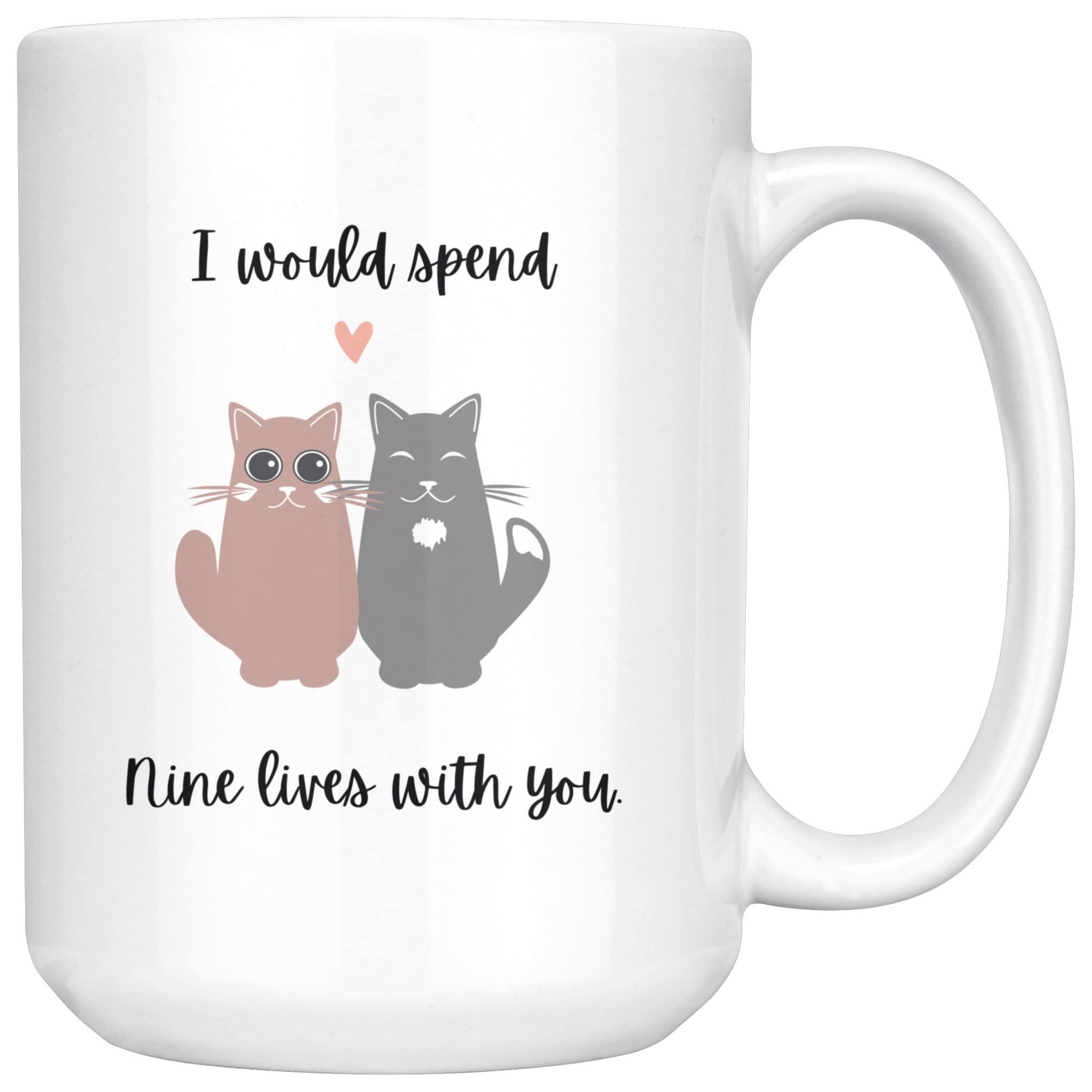 Nine Lives Cat Lover Mug - Valentine's Day Gift for Cat Owners - Funny Meow Coffee Cup with Cute Cat Design - Perfect for Tea, Coffee & Hot Chocolate at Home or Office