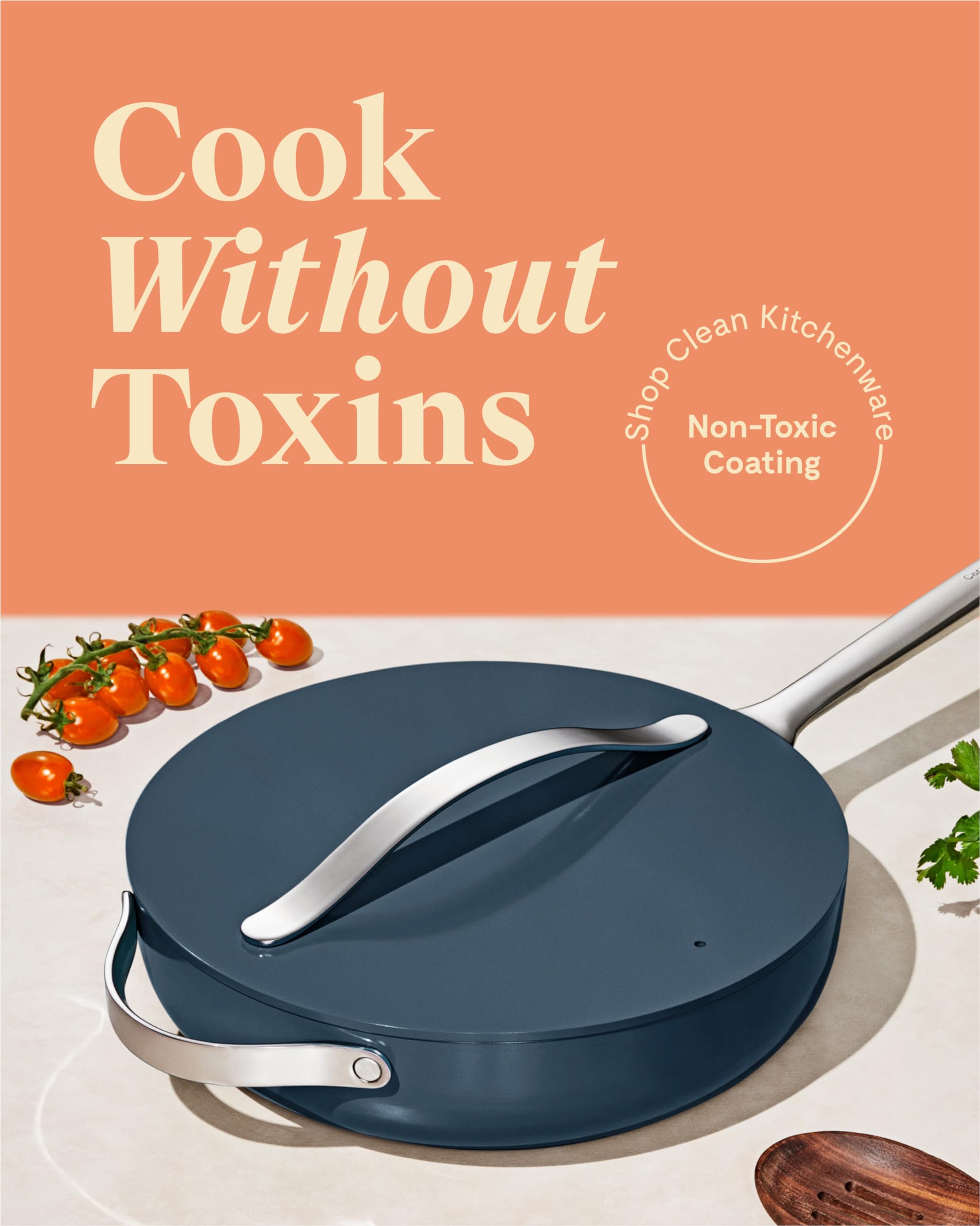Caraway Nonstick Ceramic Sauté Pan with Lid - 4.5 Quart (11.8 Inch) Oven Safe Cookware - PTFE & PFOA Free, Non Toxic - Works on Gas, Electric & Induction Stovetops - Navy Blue - Perfect for Sautéing, Frying & Baking Healthy Meals