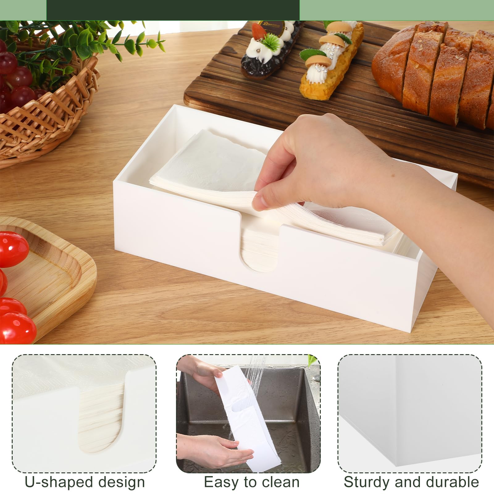 Mumufy 2-Pack Acrylic Paper Towel Holder Dispenser - 2.75 Inch Height for Z-Fold & Multifold Napkins - Compact White Towel Dispenser for Kitchen, Bathroom, Restaurant & Guest Use