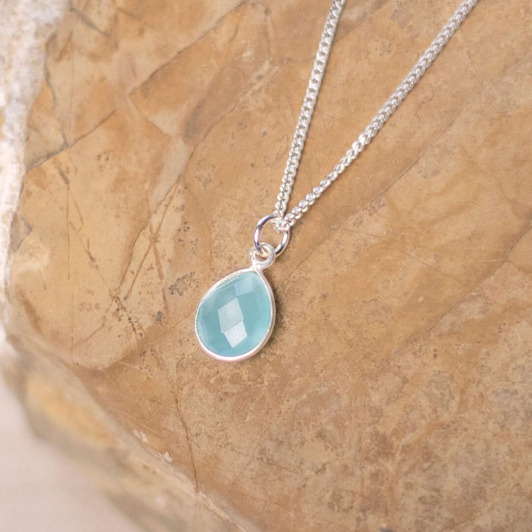 Aqua Chalcedony Necklace - Sterling Silver March Birthstone Jewelry for Women | Perfect Gift for Birthday, Anniversary & Special Occasions