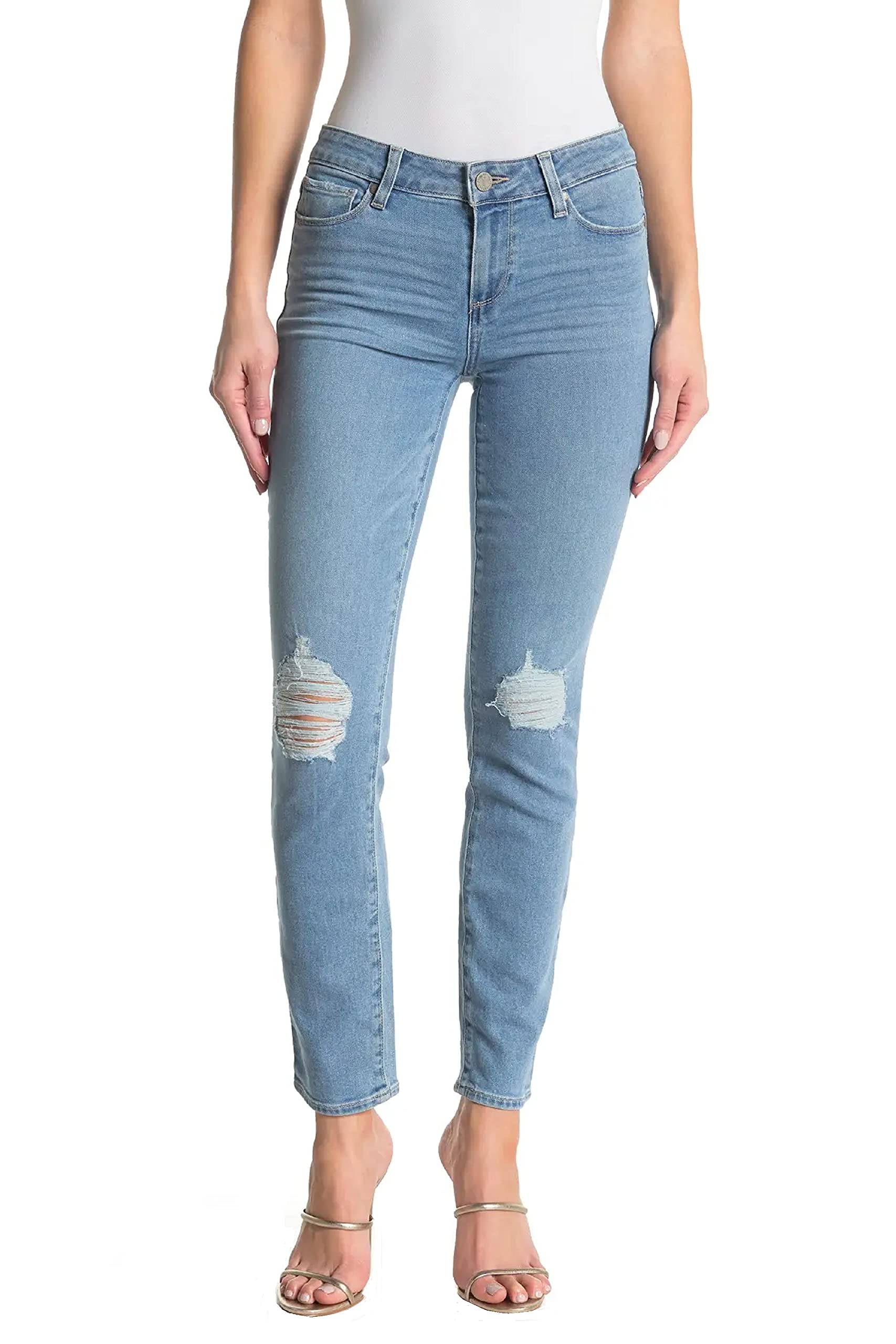 PAIGE Skyline Ankle Peg Ella Distressed Jeans - Women's Size 30 Blue Denim | Perfect for Casual Outfits, Date Nights & Everyday Wear