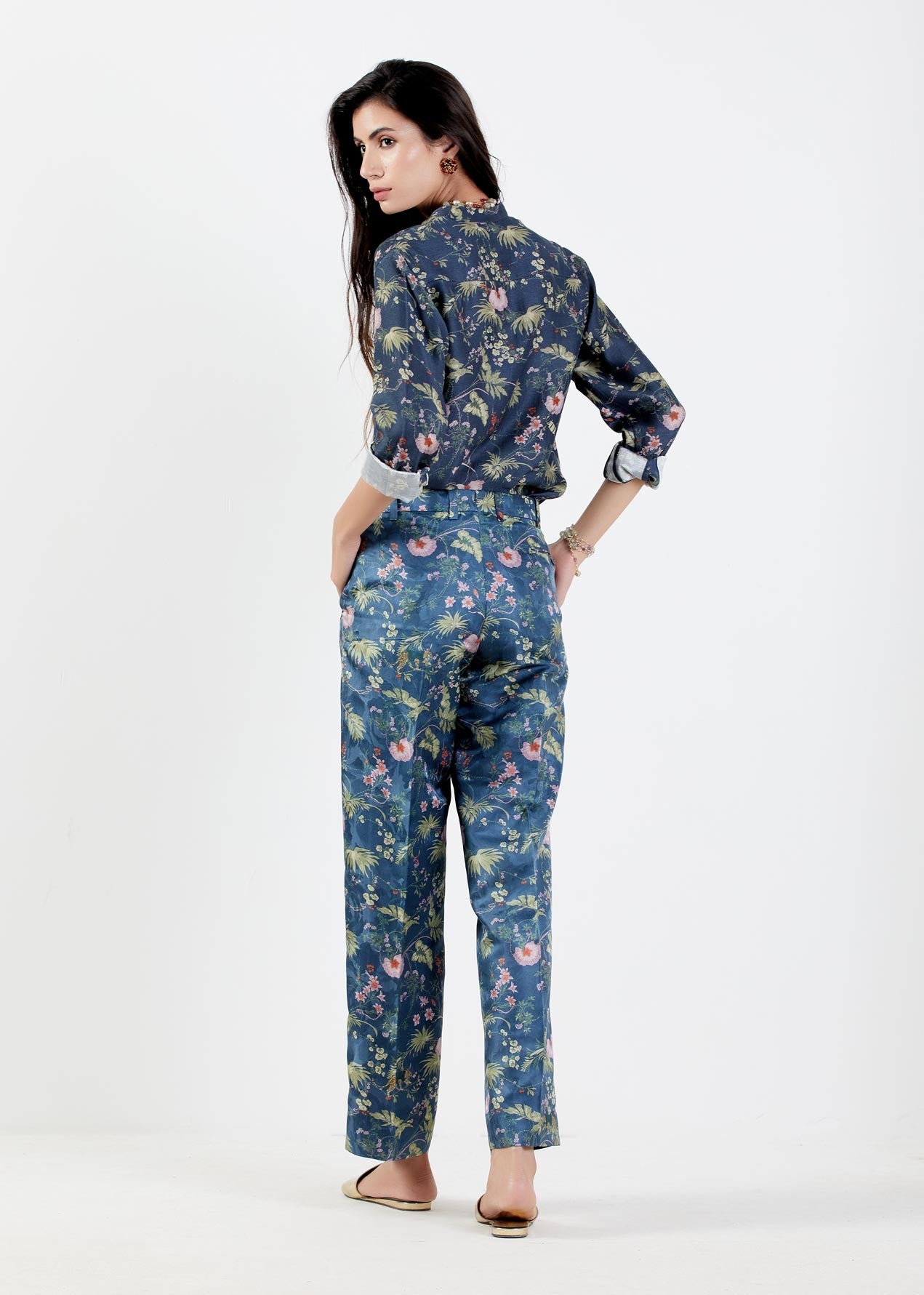 Premium Straight Fit Silk Damask Trousers in Midnight Blue - Elegant Formal Pants for Business, Office & Evening Events