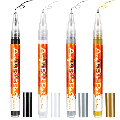 4-Piece Nail Art Pen Set - Fine Tip Nail Polish Pens for DIY Flower, Abstract Lines & Details - Quick Dry Portable Nail Painting Drawing Graffiti Pens (Gold, Silver, Black, White) - Perfect for Home Manicures, Salon Use & Nail Art Beginners