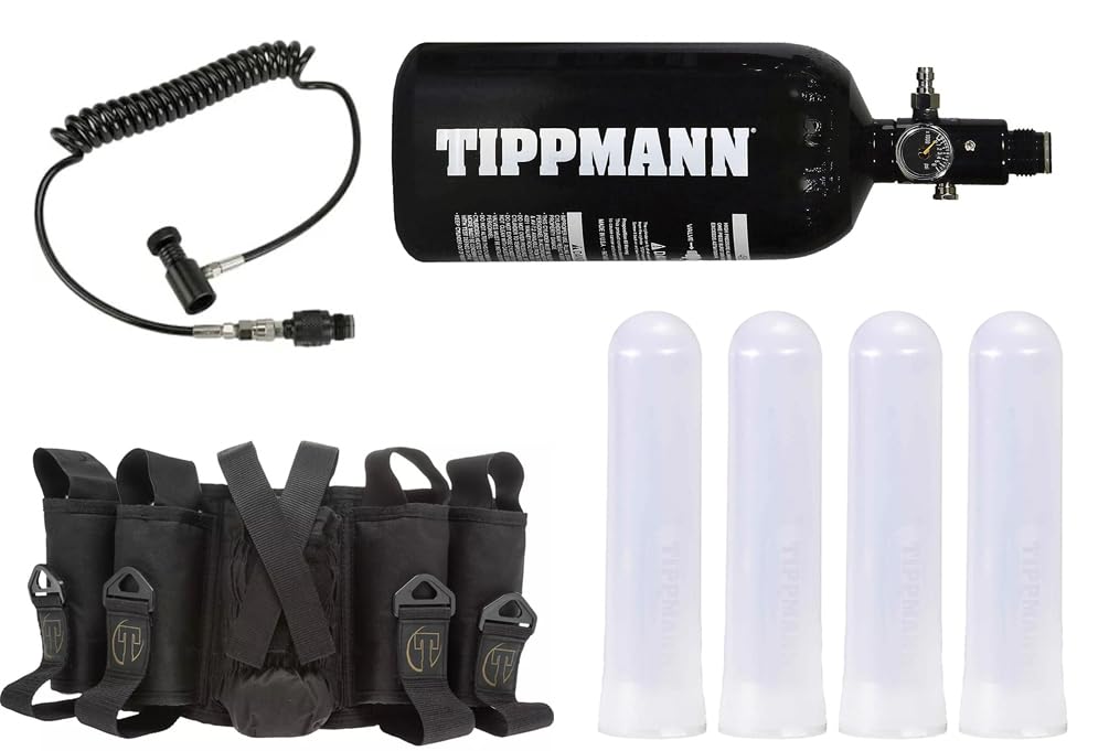Tippmann Paintball 48/3000 HPA Air Tank with Quick Disconnect Remote Line - 4+1 Sport Series Harness & 6x140 Round Pods Kit - Perfect for Woodsball, Speedball & Tournament Play
